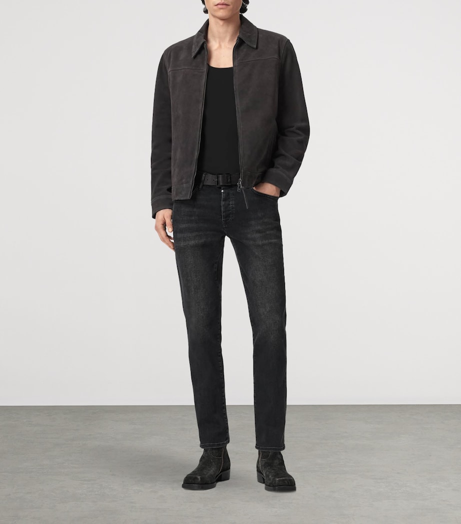AllSaints Mens Suede Rhone Jacket Anthracite Grey Image 2