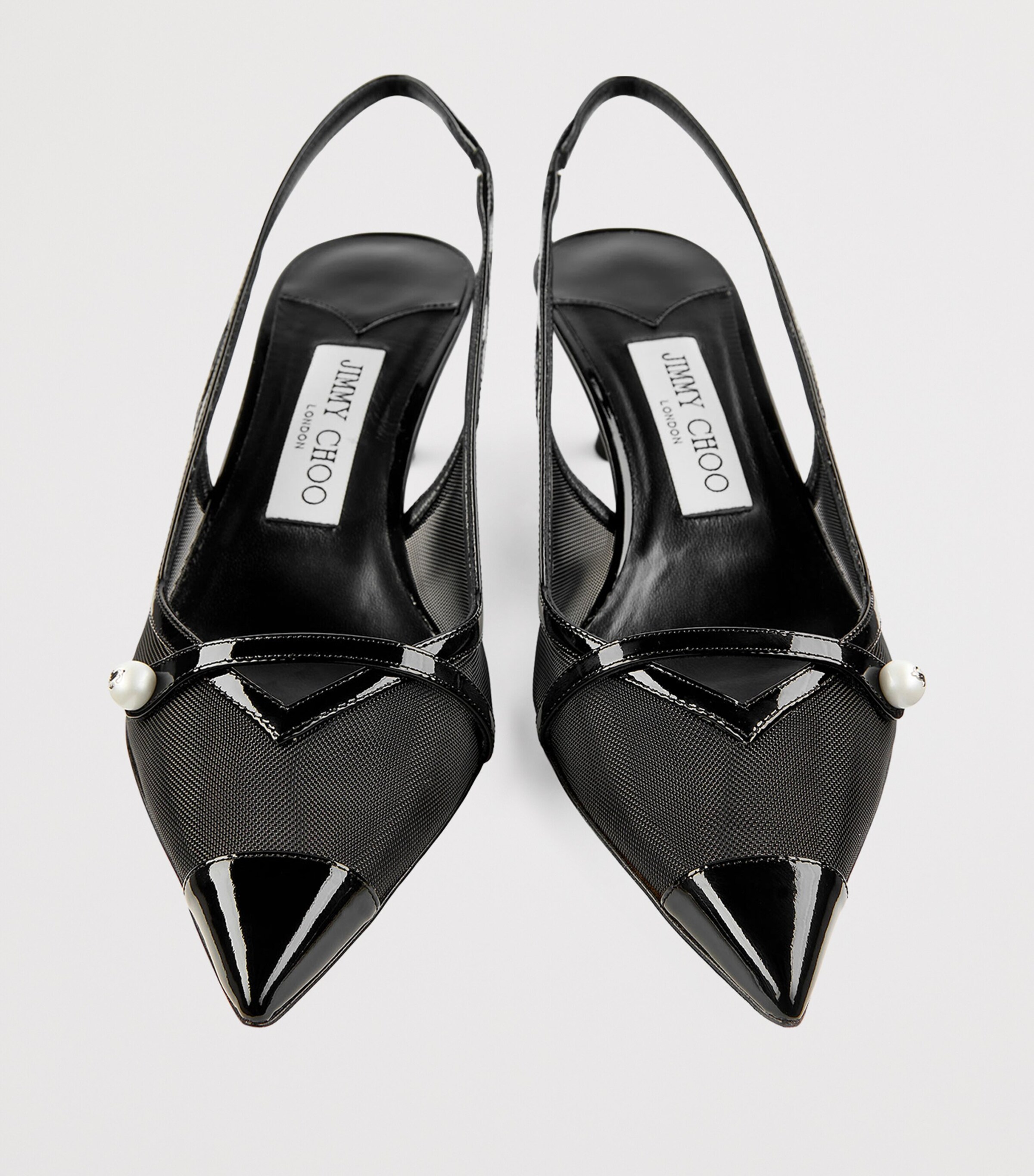 Jimmy Choo Womens Amita 45 Patent Leather-Mesh Slingback Pumps Black/black Image 5