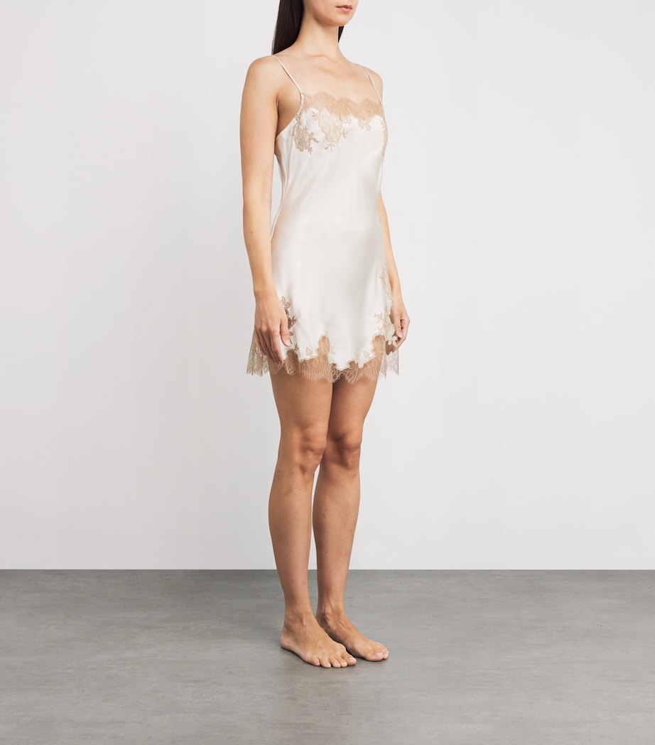 Silk Lace-Trim Short Slip Dress NACRE/VISON Image 3