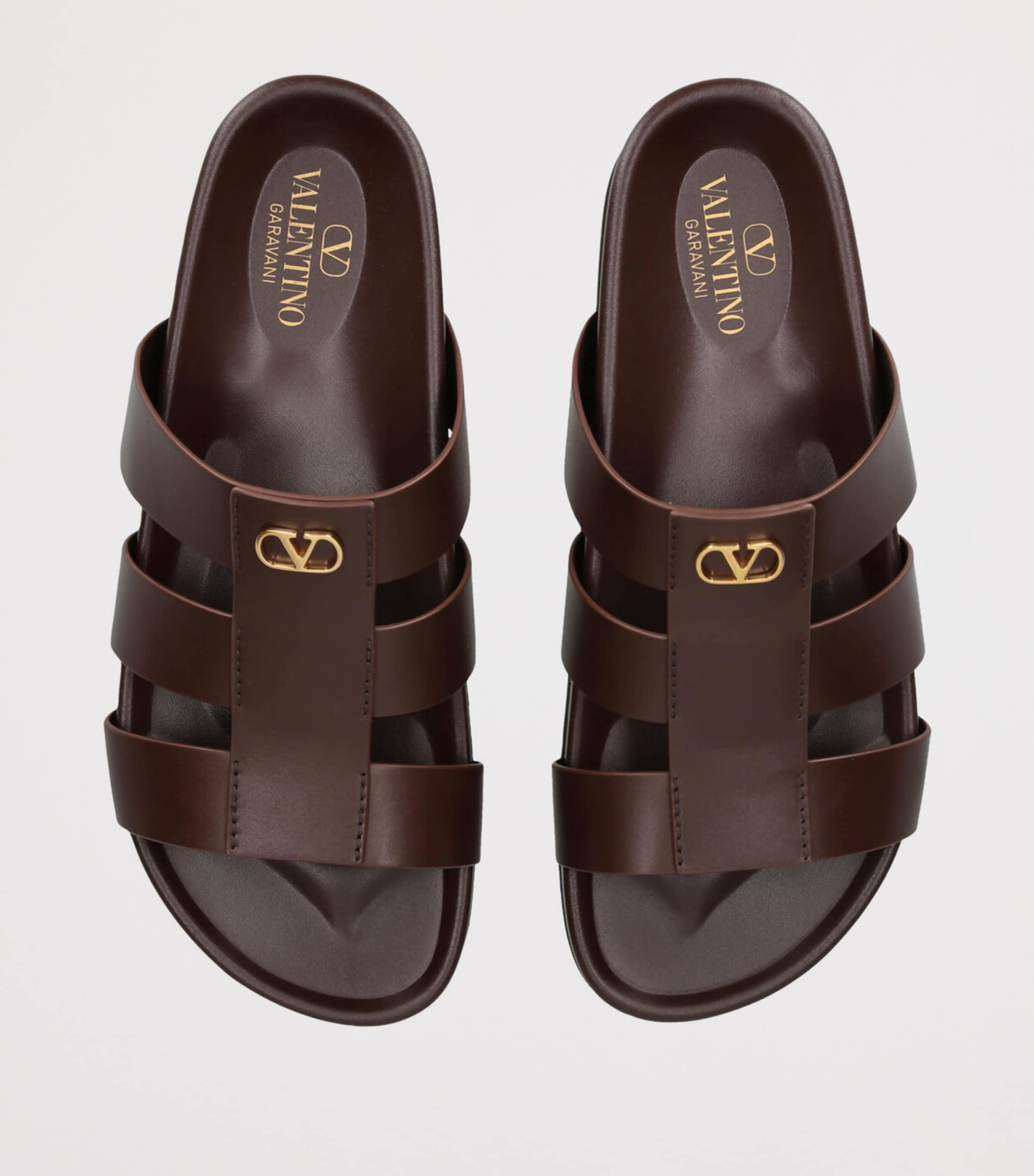 Valentino Garavani Leather Studshield Slides Dark Brown Image 4