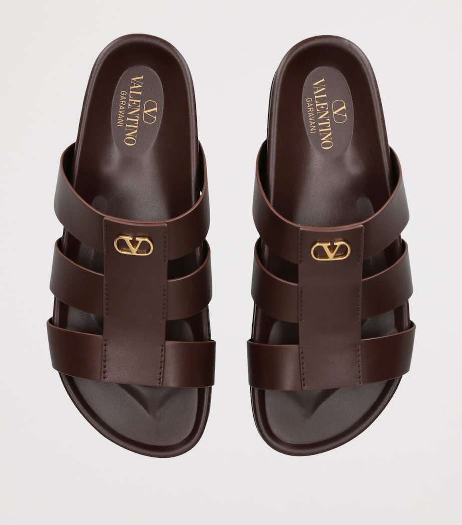 Valentino Garavani Leather Studshield Slides Dark Brown Image 4