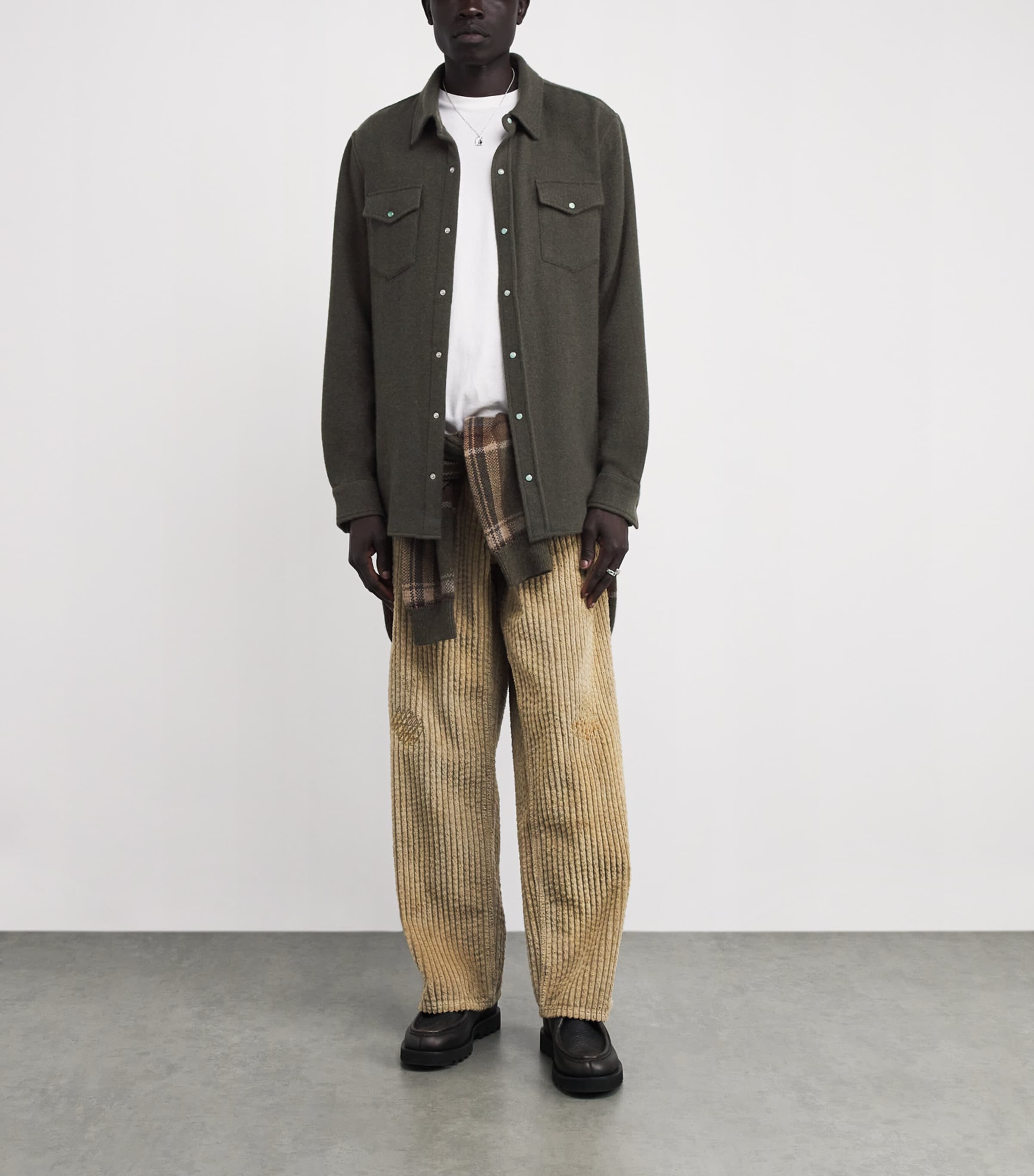 Cashmere Press-Stud Overshirt SABLE / EMERALD Image 2