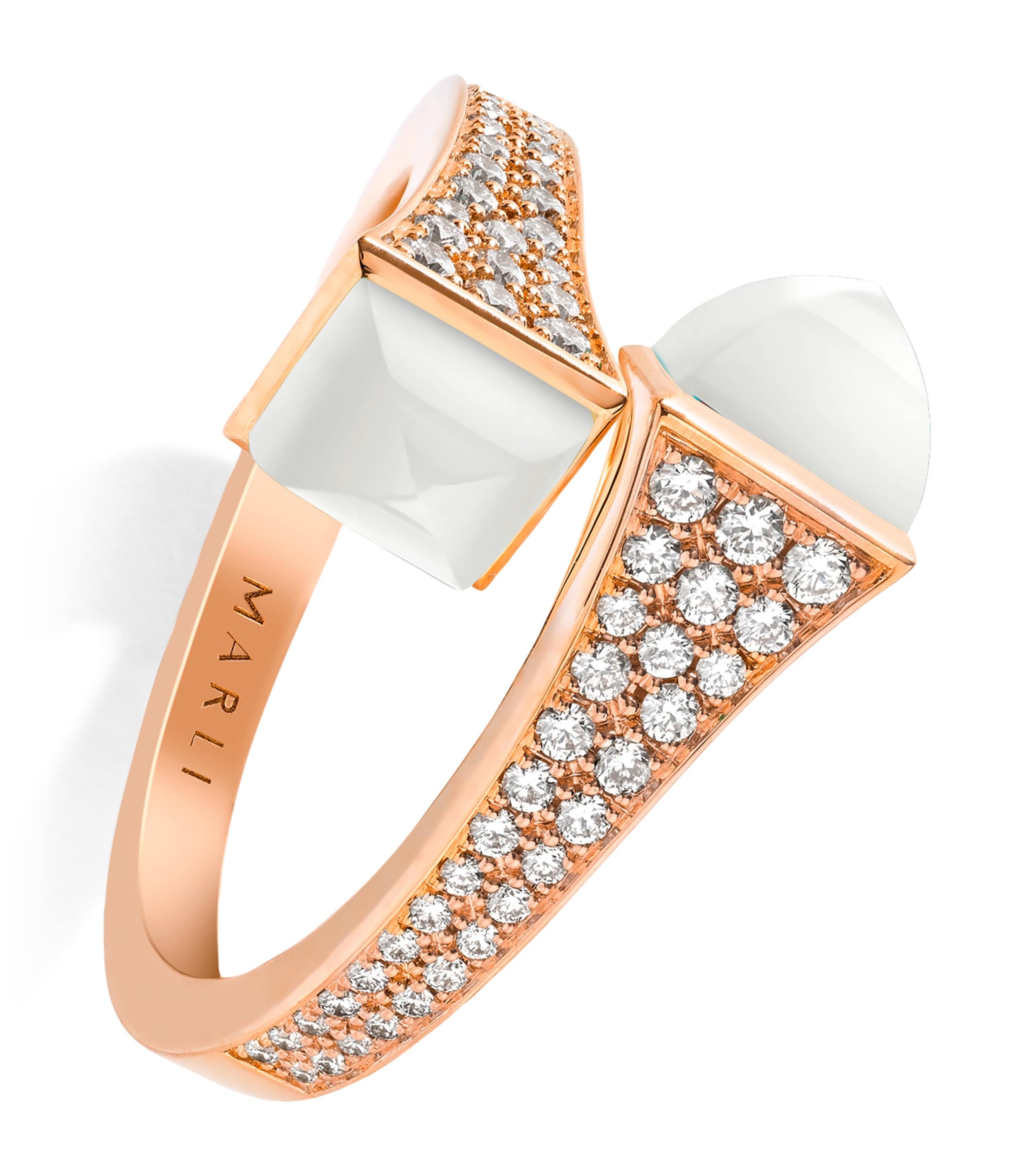 Marli New York Midi Rose Gold, Diamond And White Agate Cleo Ring In Rose Gold