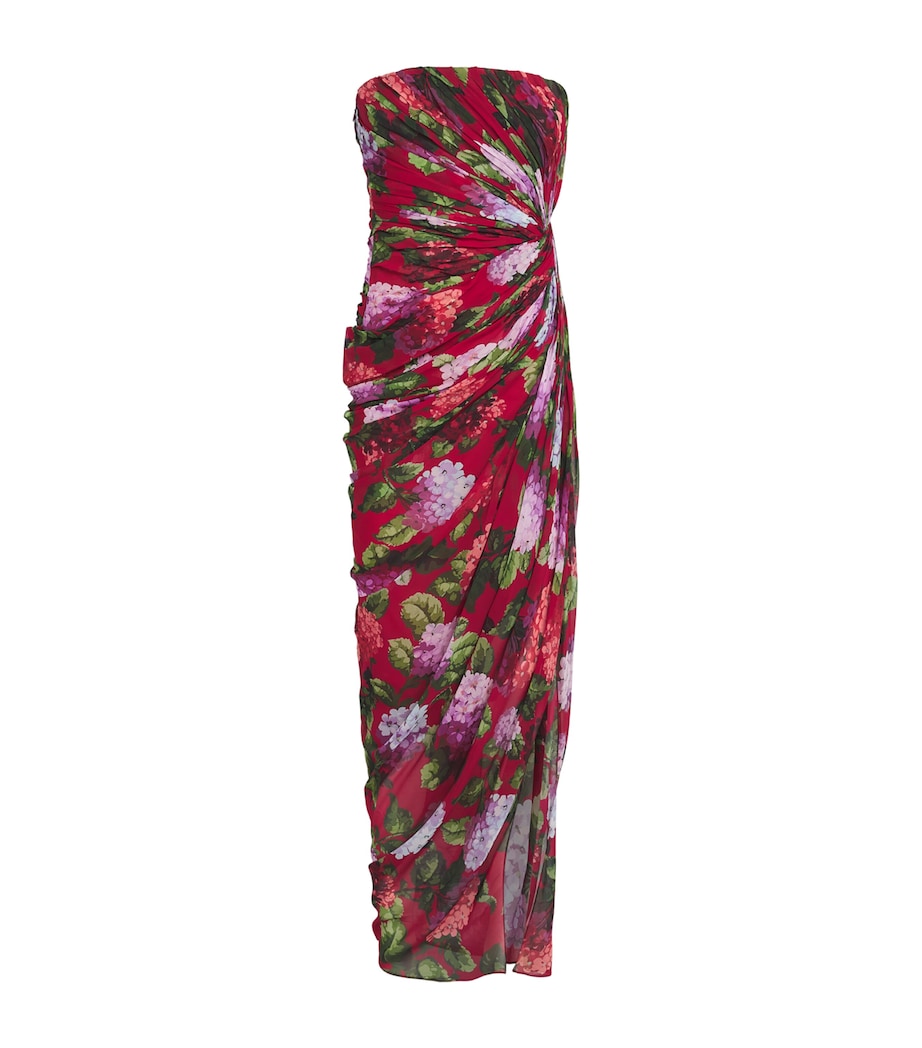 Carolina Herrera Womens Silk Floral Draped Midi Dress Cranberry/multi Image 1