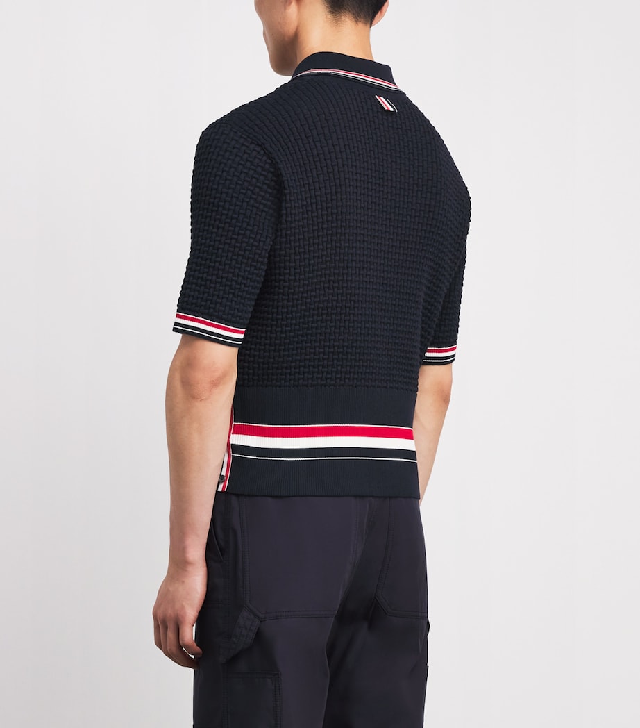 Thom Browne Mens Cotton Ripple-Stitch Polo Shirt Navy Image 5