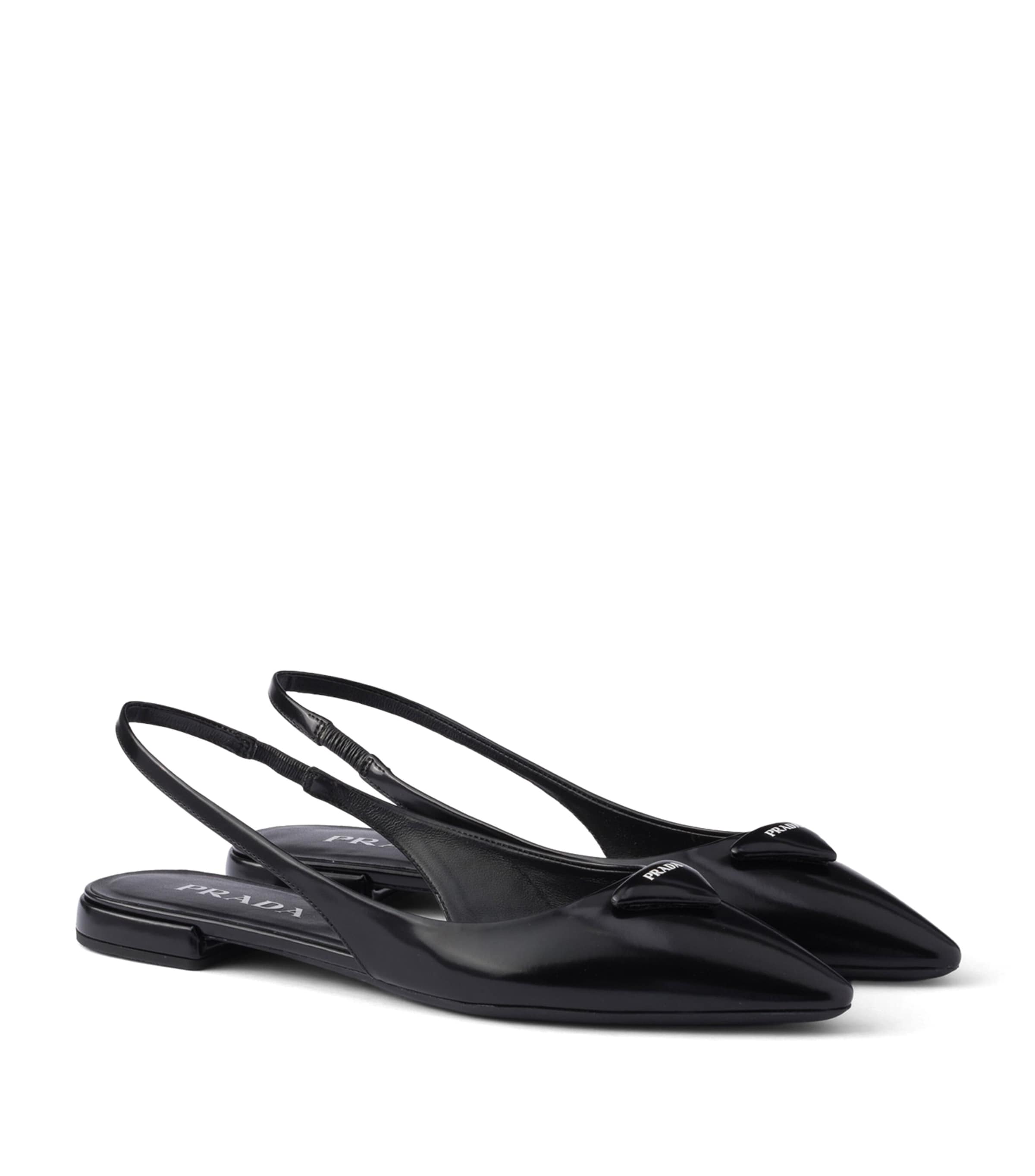 Prada Brushed Leather Slingback Ballet Flats 10 Black Image 1