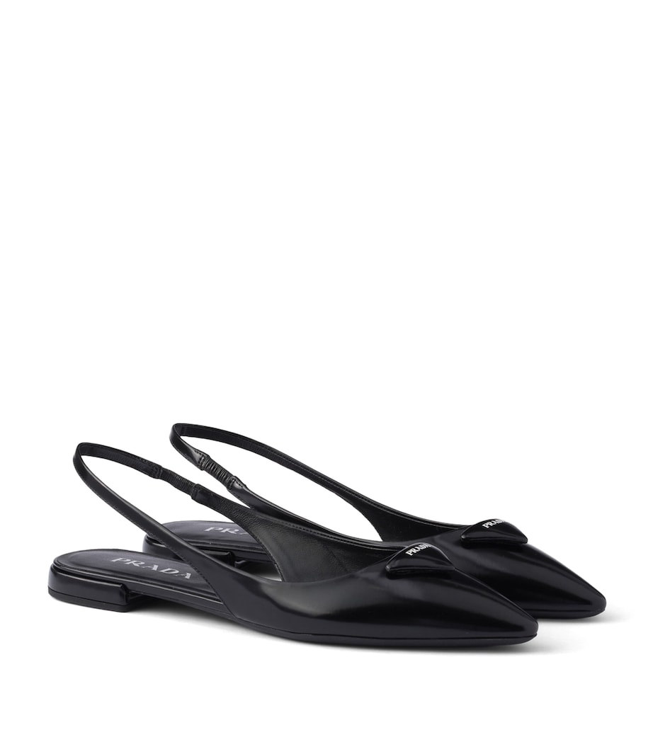 Prada Brushed Leather Slingback Ballet Flats 10 Black Image 1