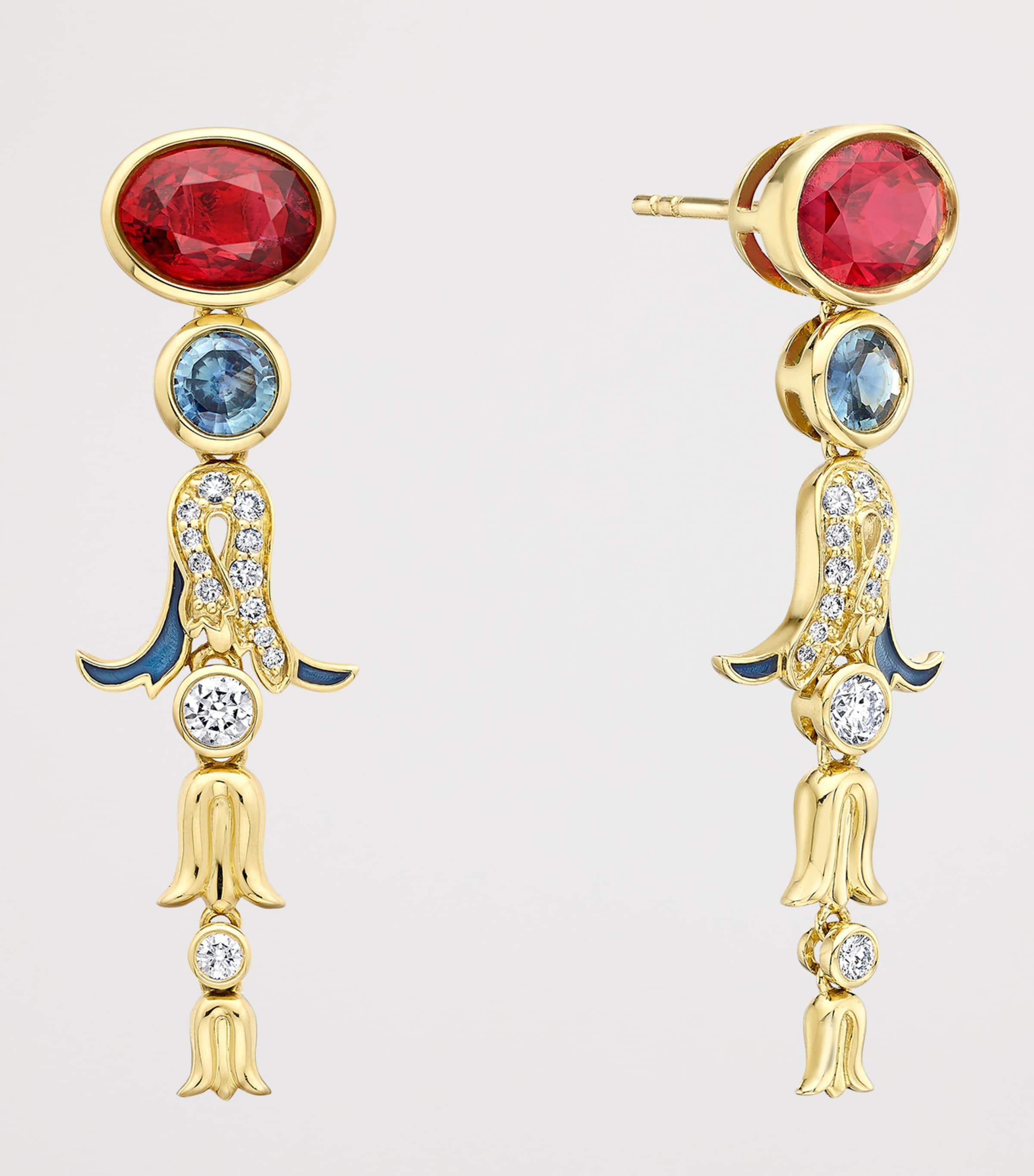 Boodles Yellow Gold, Diamond and Gemstone Presence Chamber Palace Drop Earrings Red Image 3