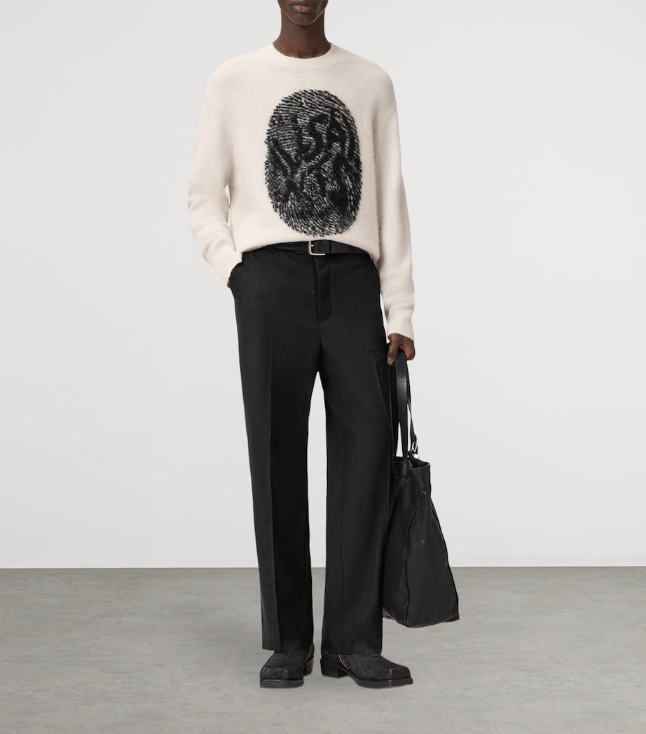 AllSaints Mens Jacquard Ridges Sweater Ecru White/black Image 5