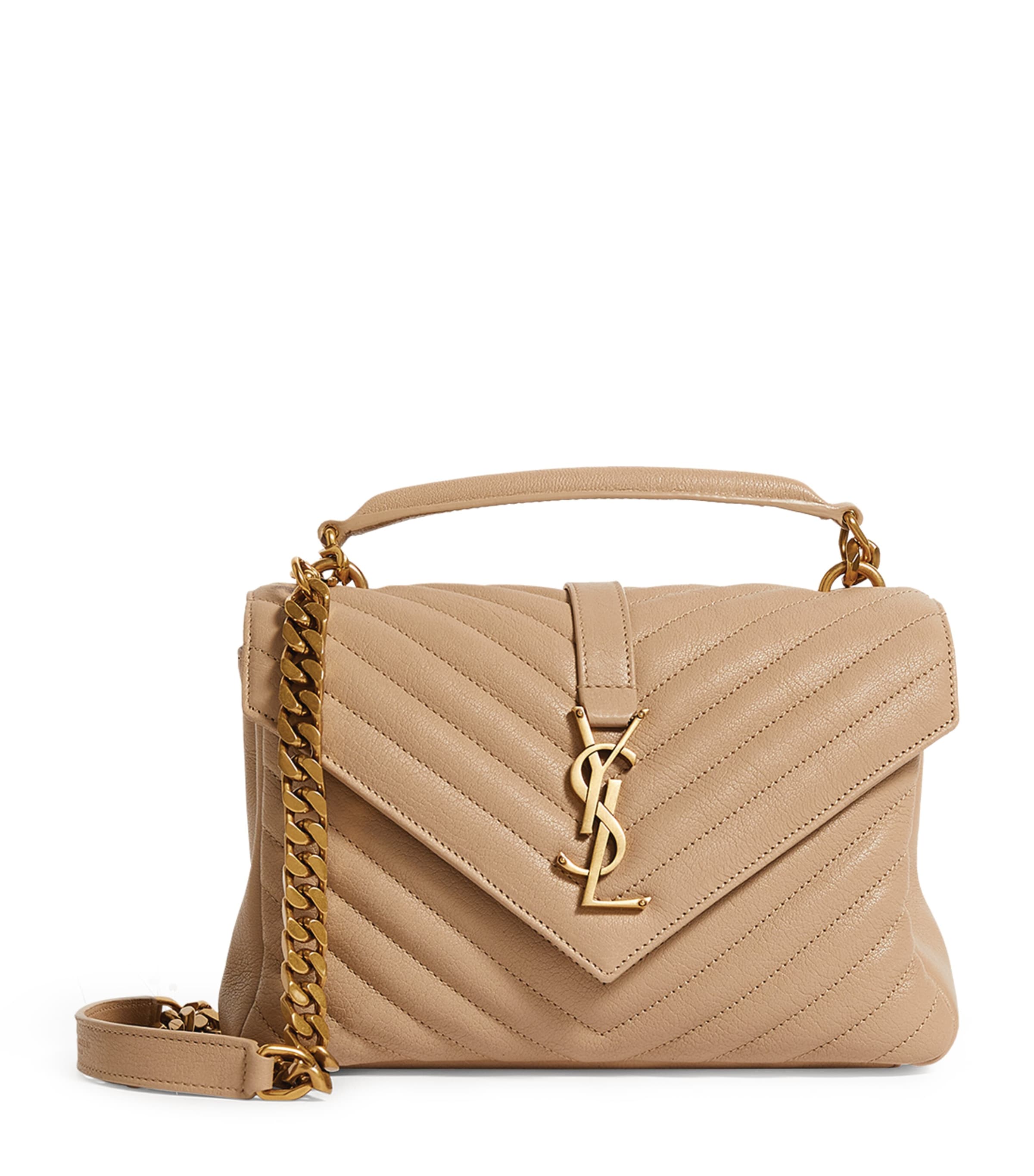 Saint Laurent Beige Medium College Top-Handle Matelassé Shoulder