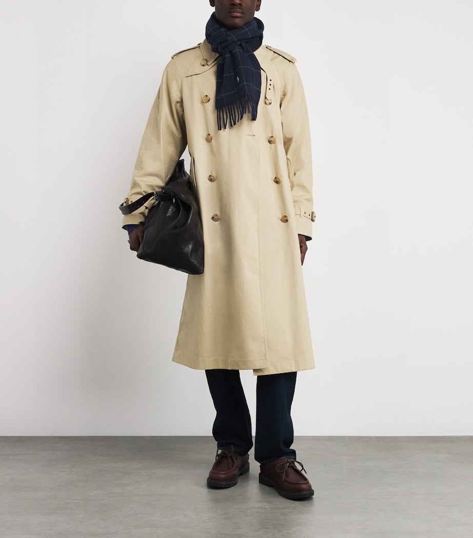 Wool-Blend Windowpane Check Scarf BLUE Image 3