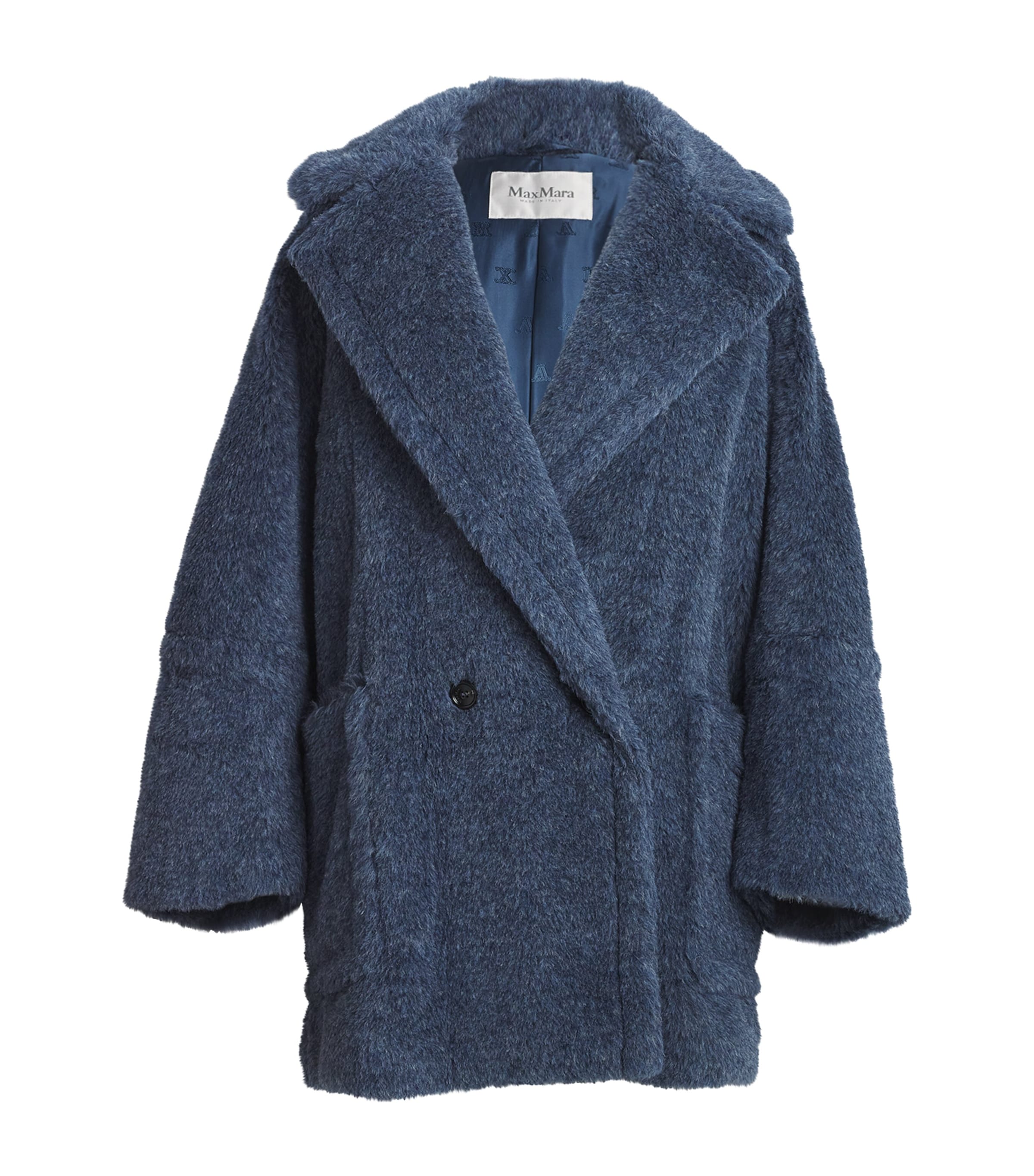 Shop Max Mara Alpaca-wool-silk Pea Coat In Blue