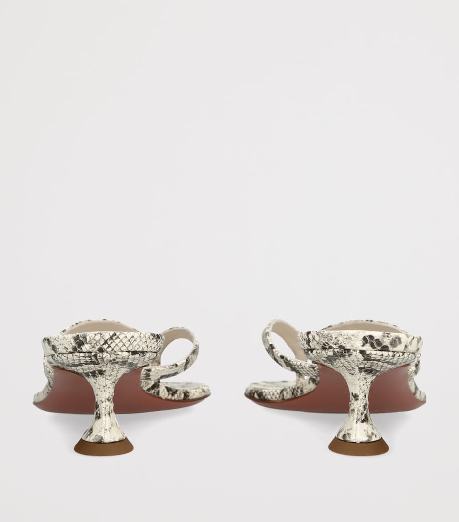 Amina Muaddi Snake-Embossed Leather Juliette Heeled Sandals 45 Beige Comb Image 2