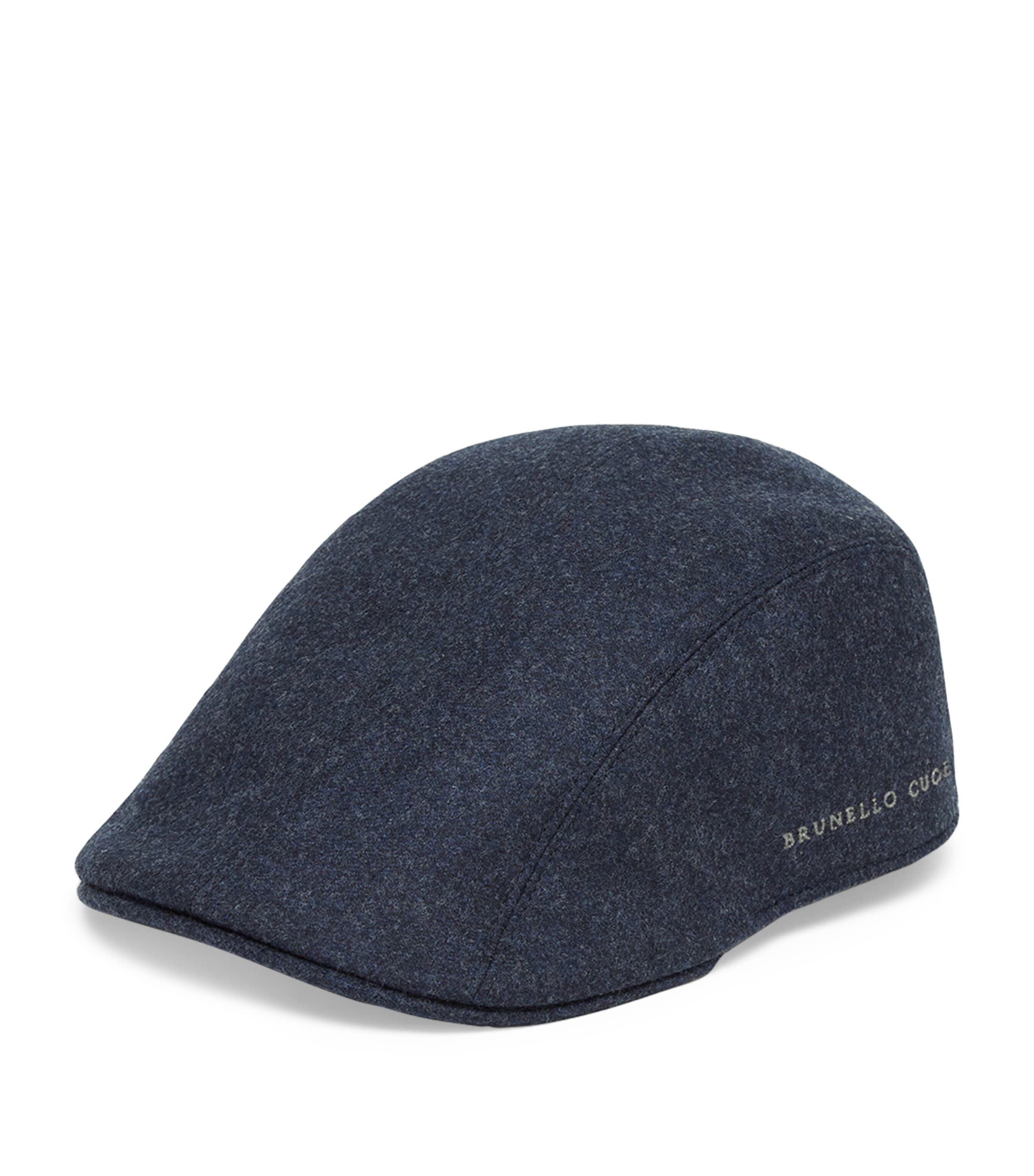 Brunello Cucinelli Virgin Wool Flannel Flat Cap With Embroidery In Black