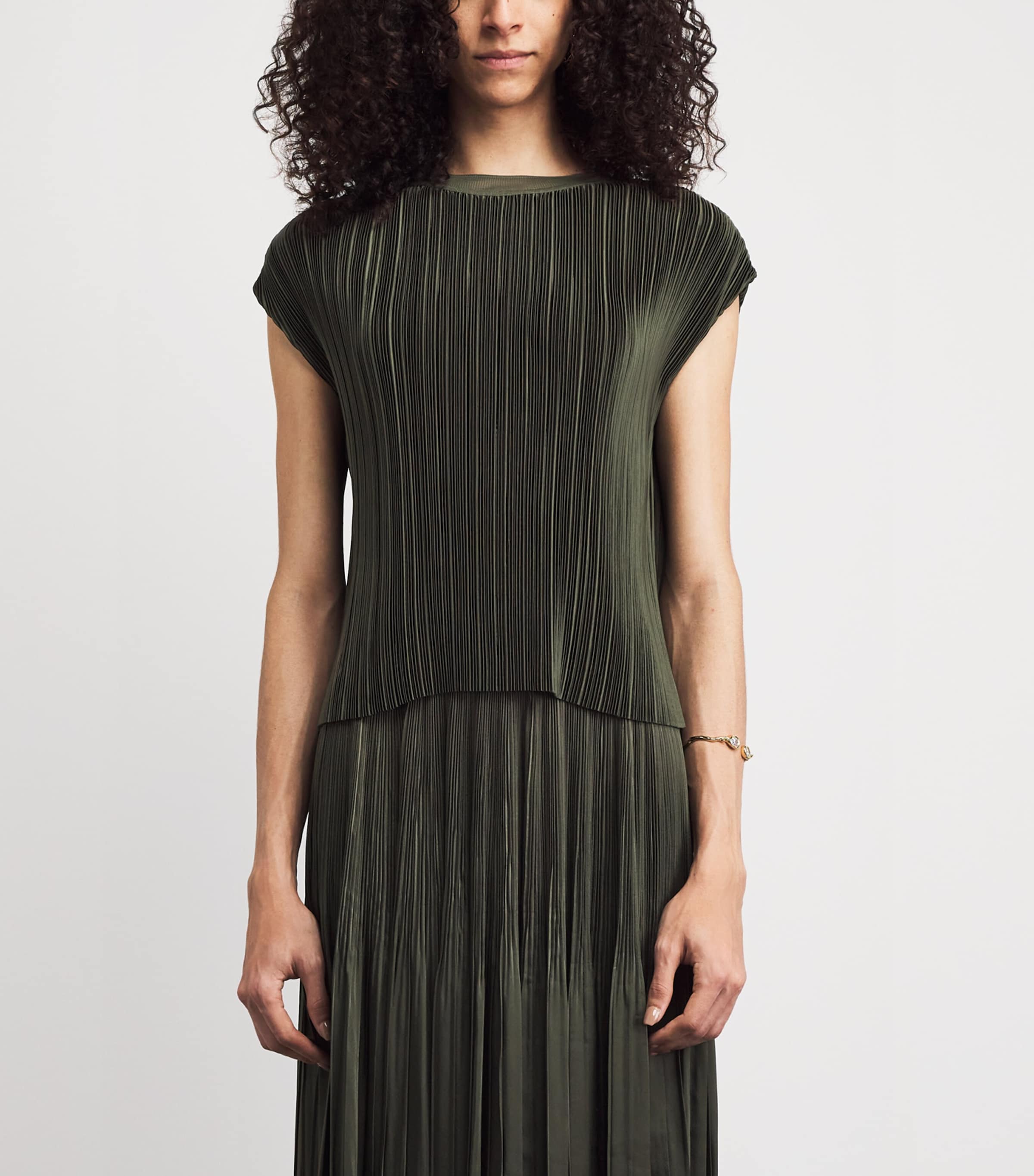 Joseph Womens Satin Pleated Cedre Top Palm Leaf Image 4