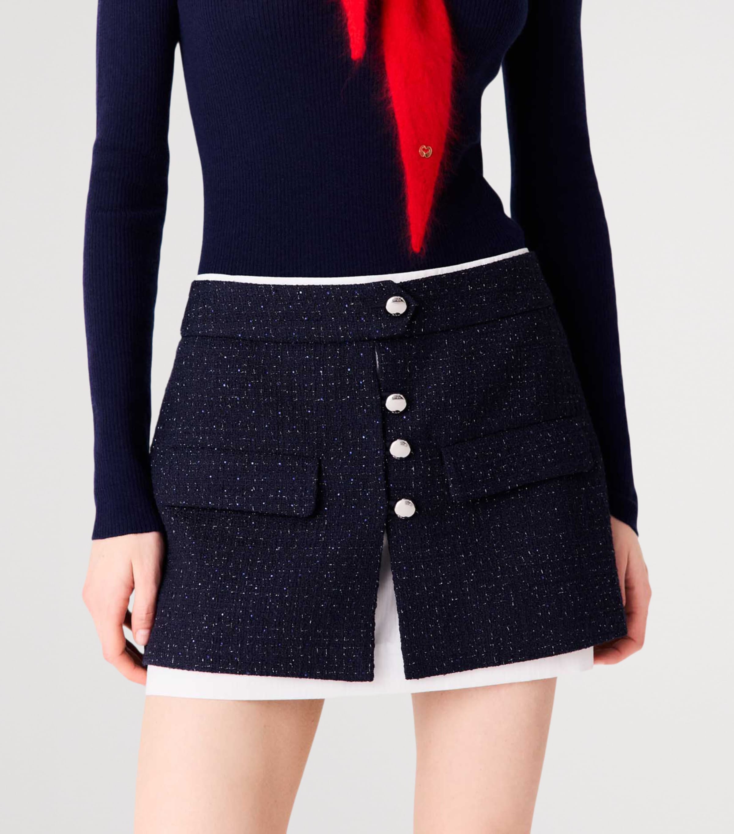 Maje Womens Tweed Suspender Shorts Navy Image 8
