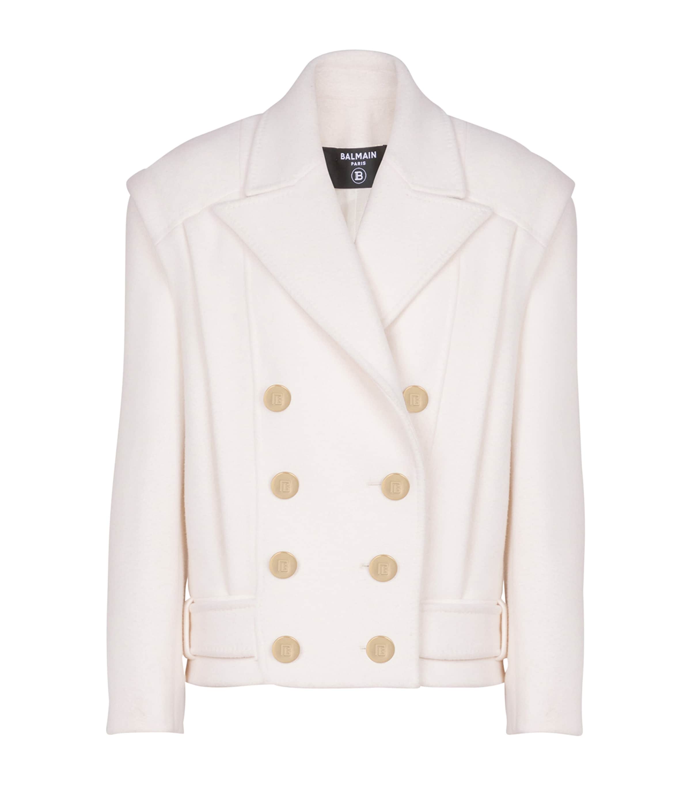 Balmain Wool-cashmere Pea Coat In White