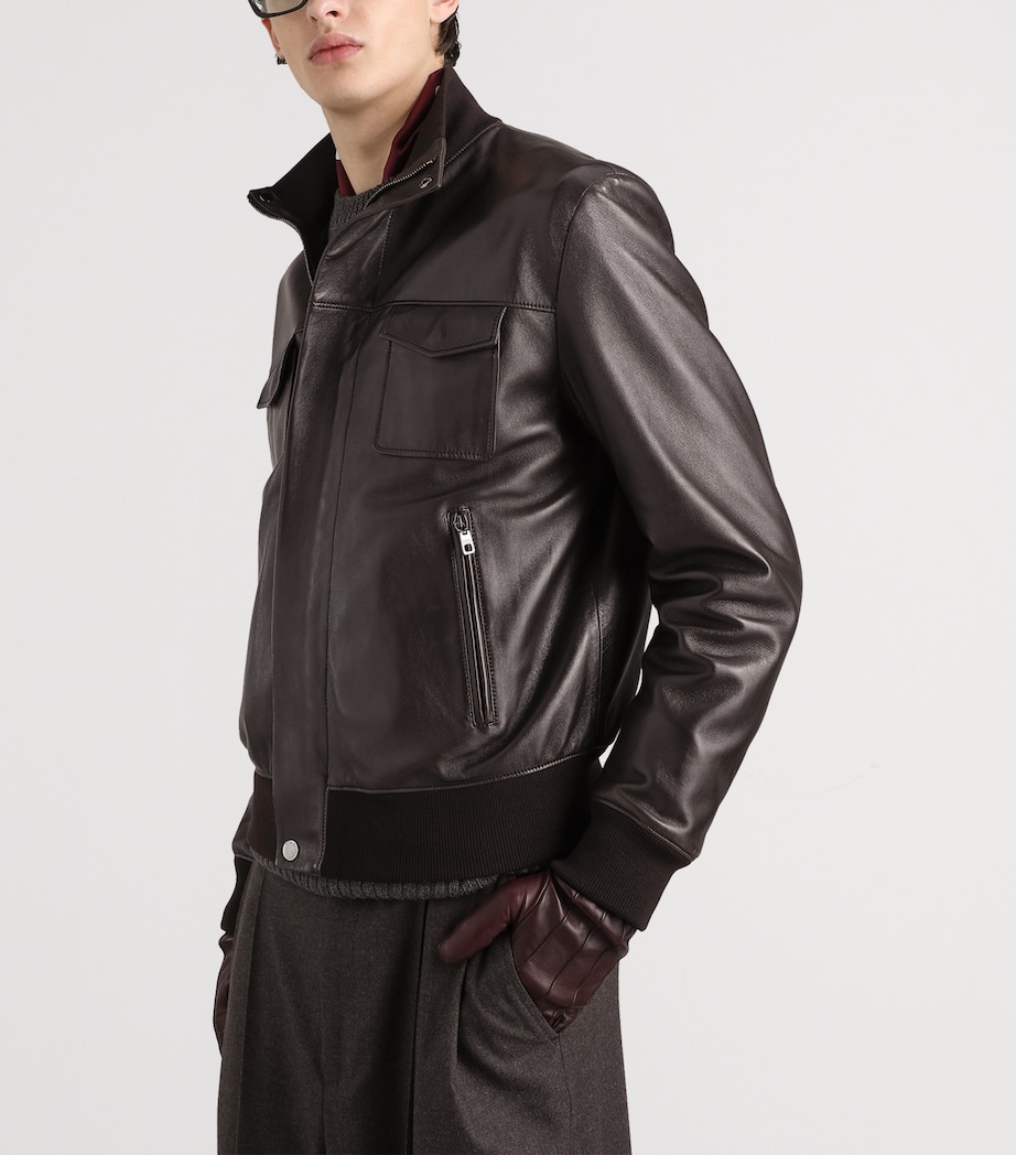 Dolce&Gabbana Mens Lambskin Bomber Jacket Brown Image 4