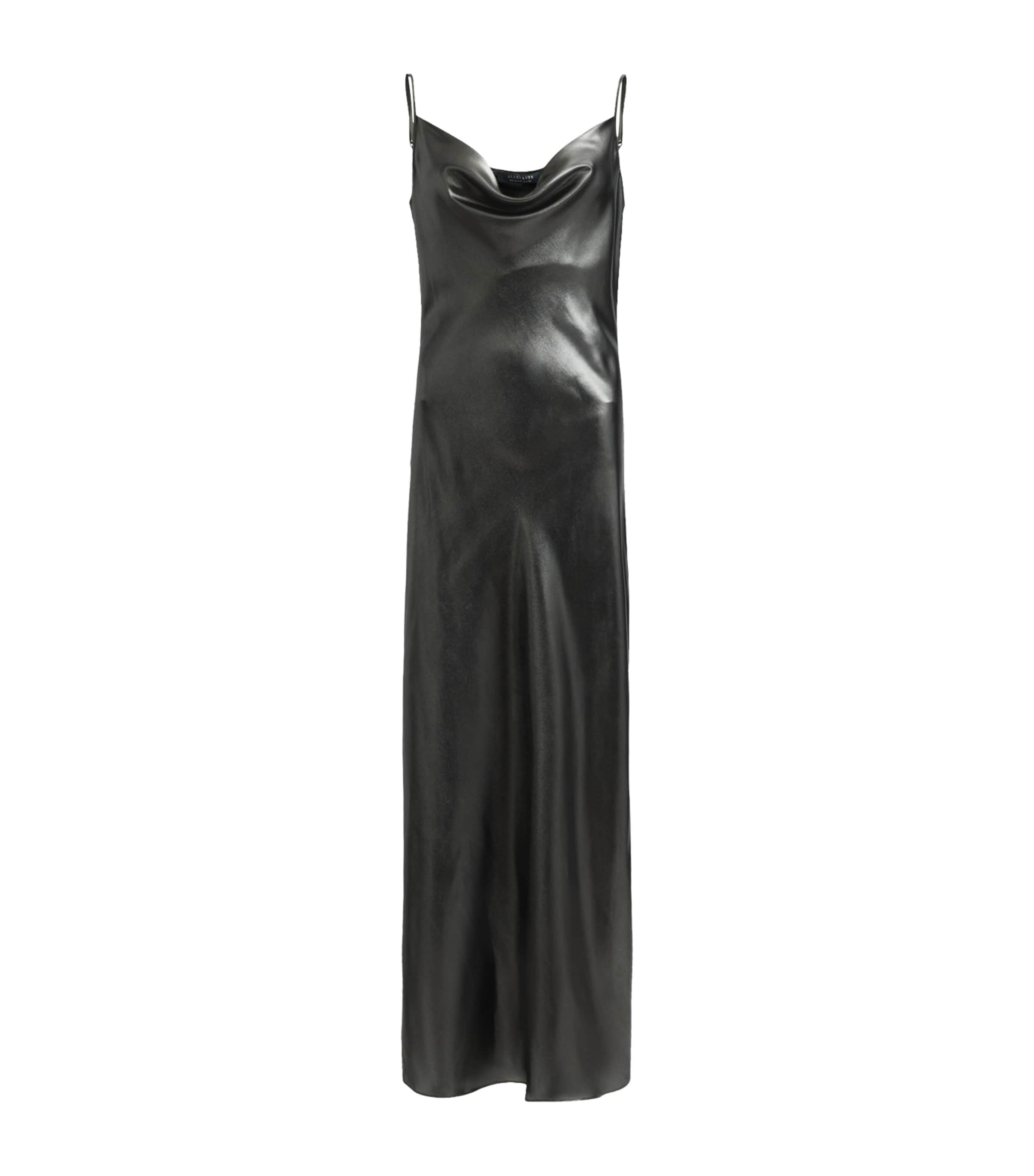 ALLSAINTS METALLIC HADLEY MIDI SLIP DRESS 