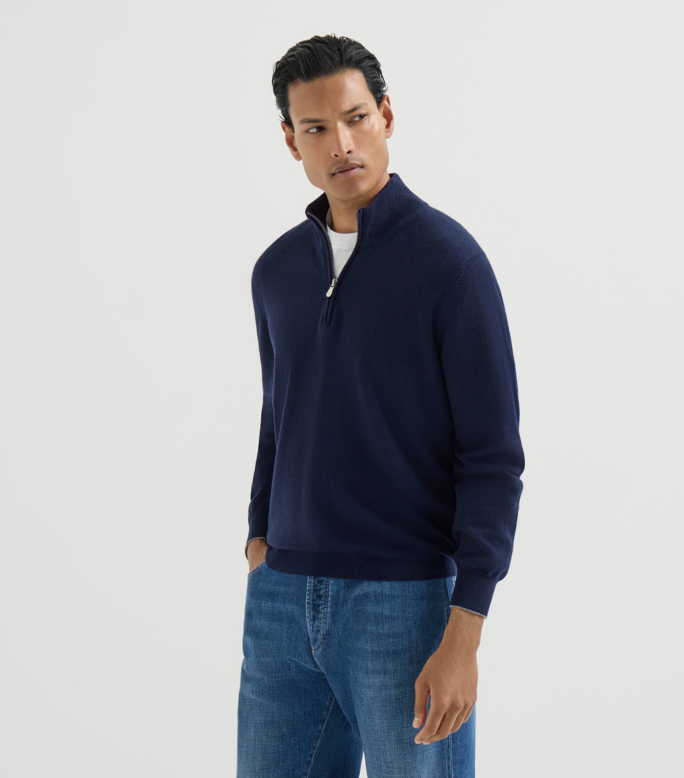 Brunello Cucinelli Mens Cashmere Quarter-Zip Sweater Image 3