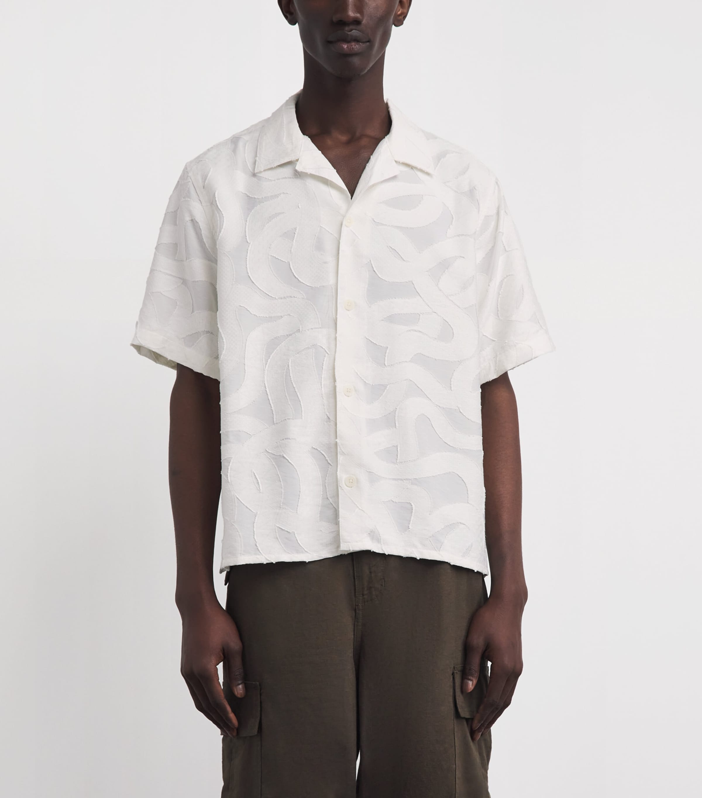 Wax London Mens Jacquard Curzon Shirt Ecru Image 4