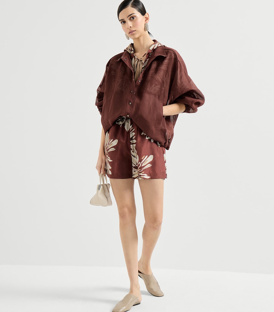 Brunello Cucinelli Womens Silk Floral Hooded Shirt Image 2