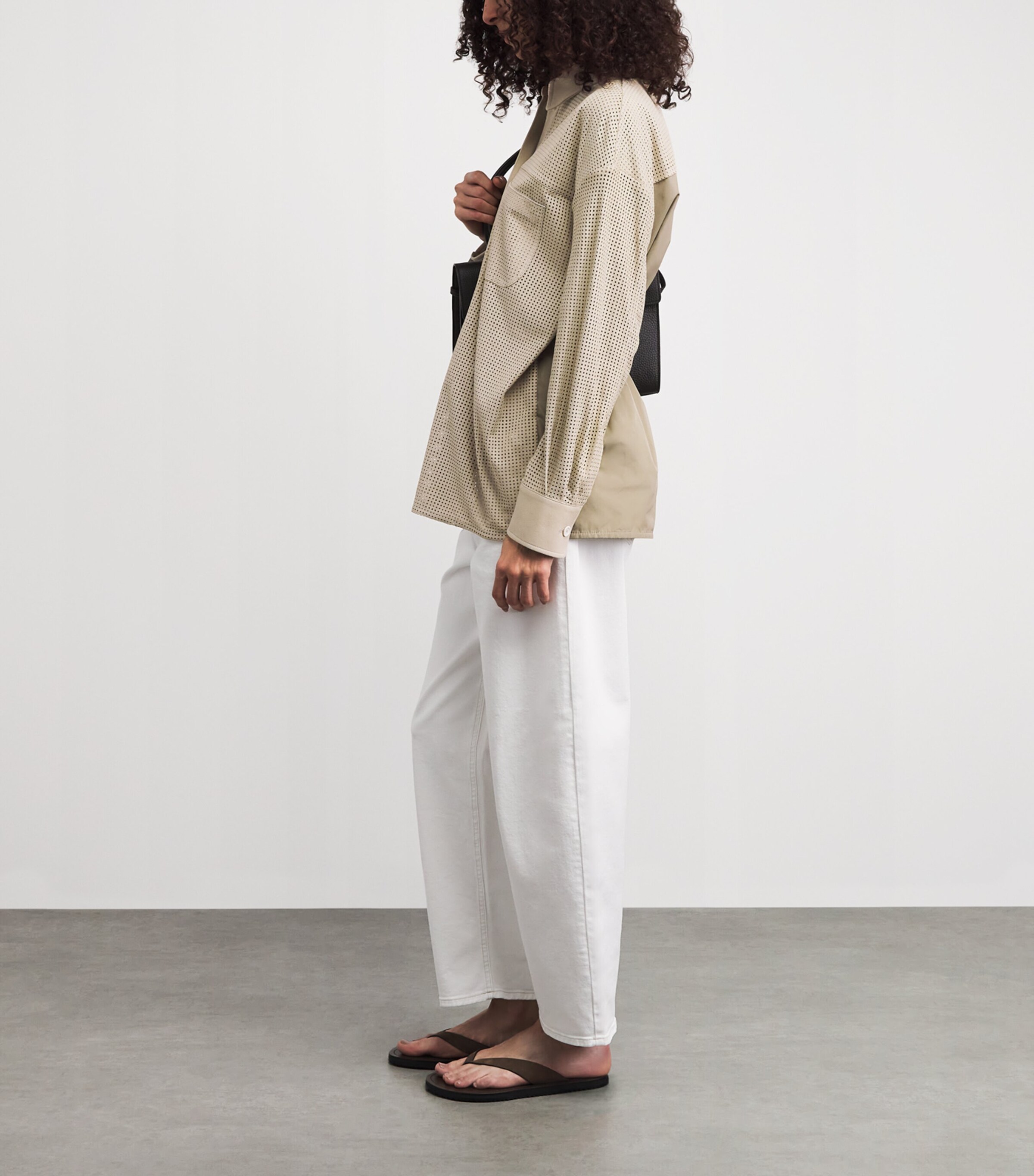 Fabiana Filippi Womens Suede Perforated Shirt Kaki Image 2
