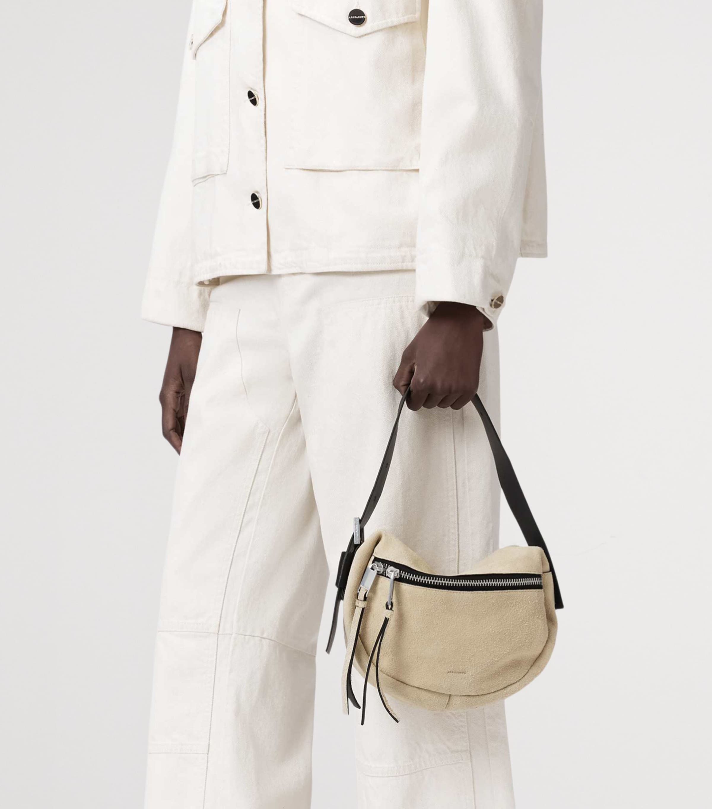 AllSaints Mini Suede Noemie Shoulder Bag Sahara White Image 2