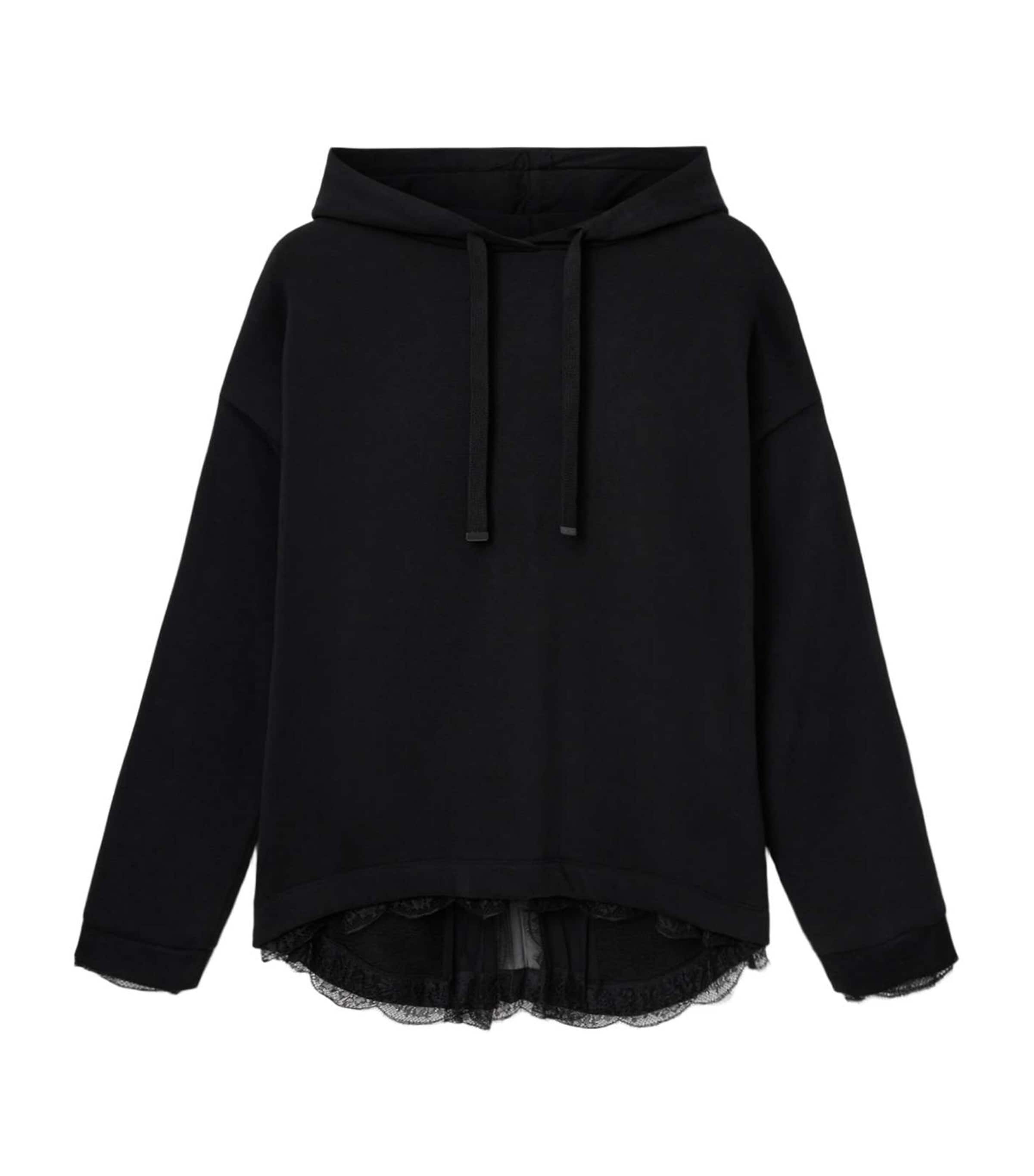 AllSaints Womens Lace-Trim Hoodie Black Image 1