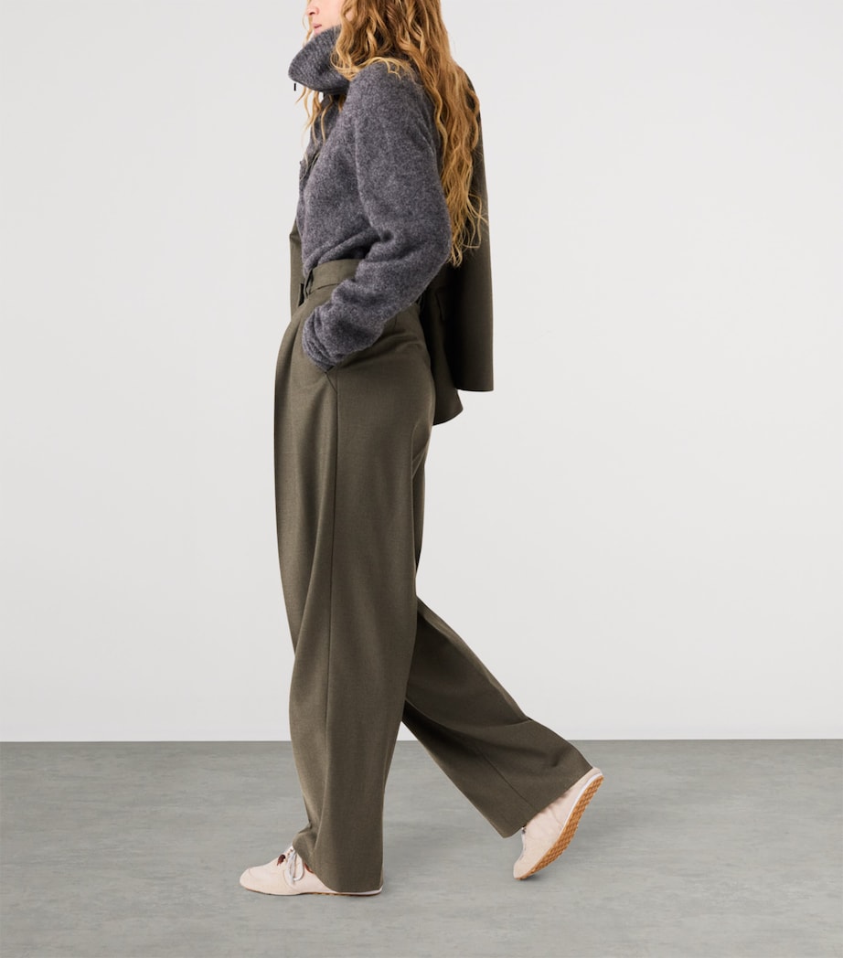 Maje Womens Wool-Blend Pleated Trousers Khaki Image 5