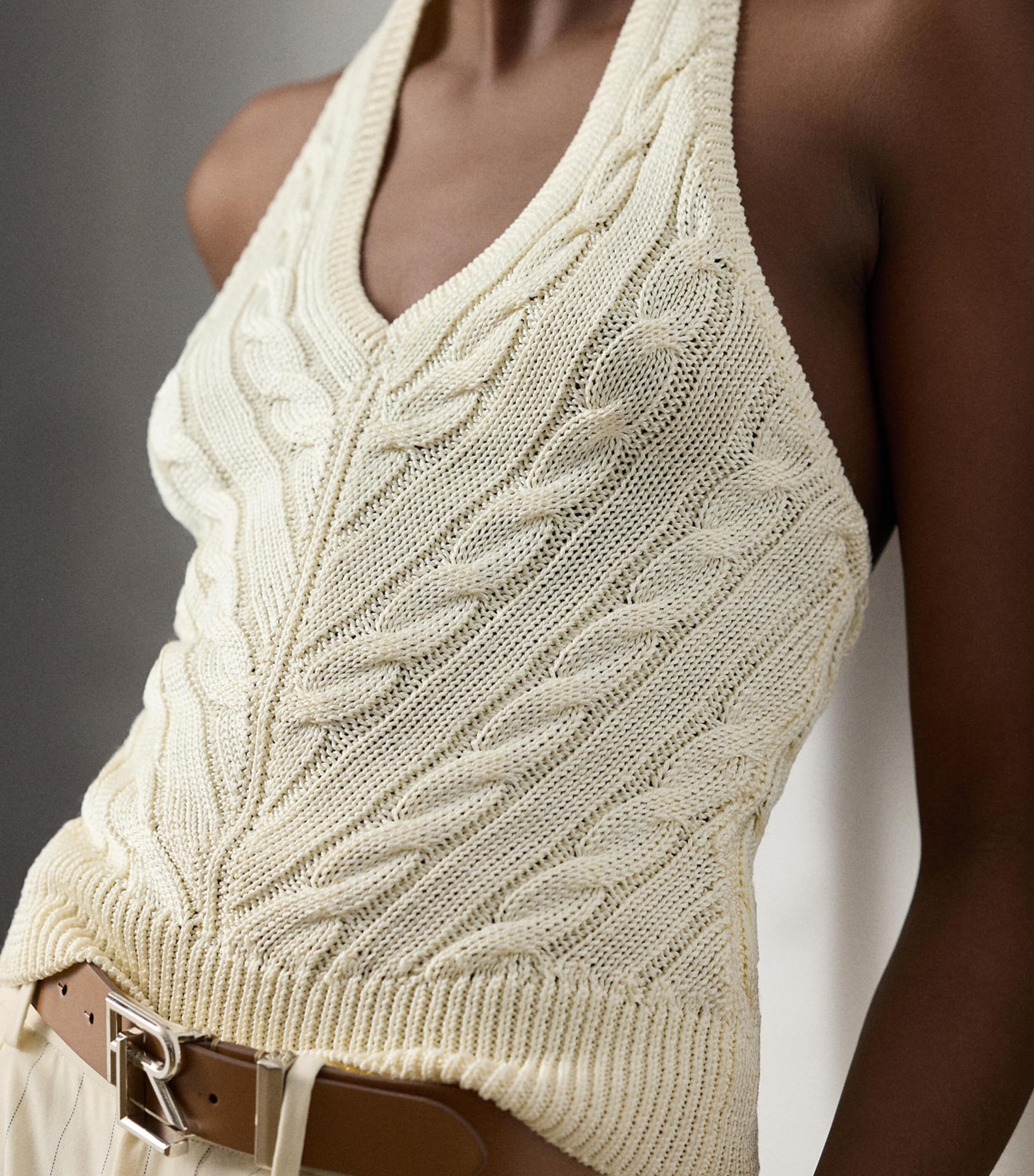Silk Cable-Knit Halterneck Top NATURAL-101 Image 5