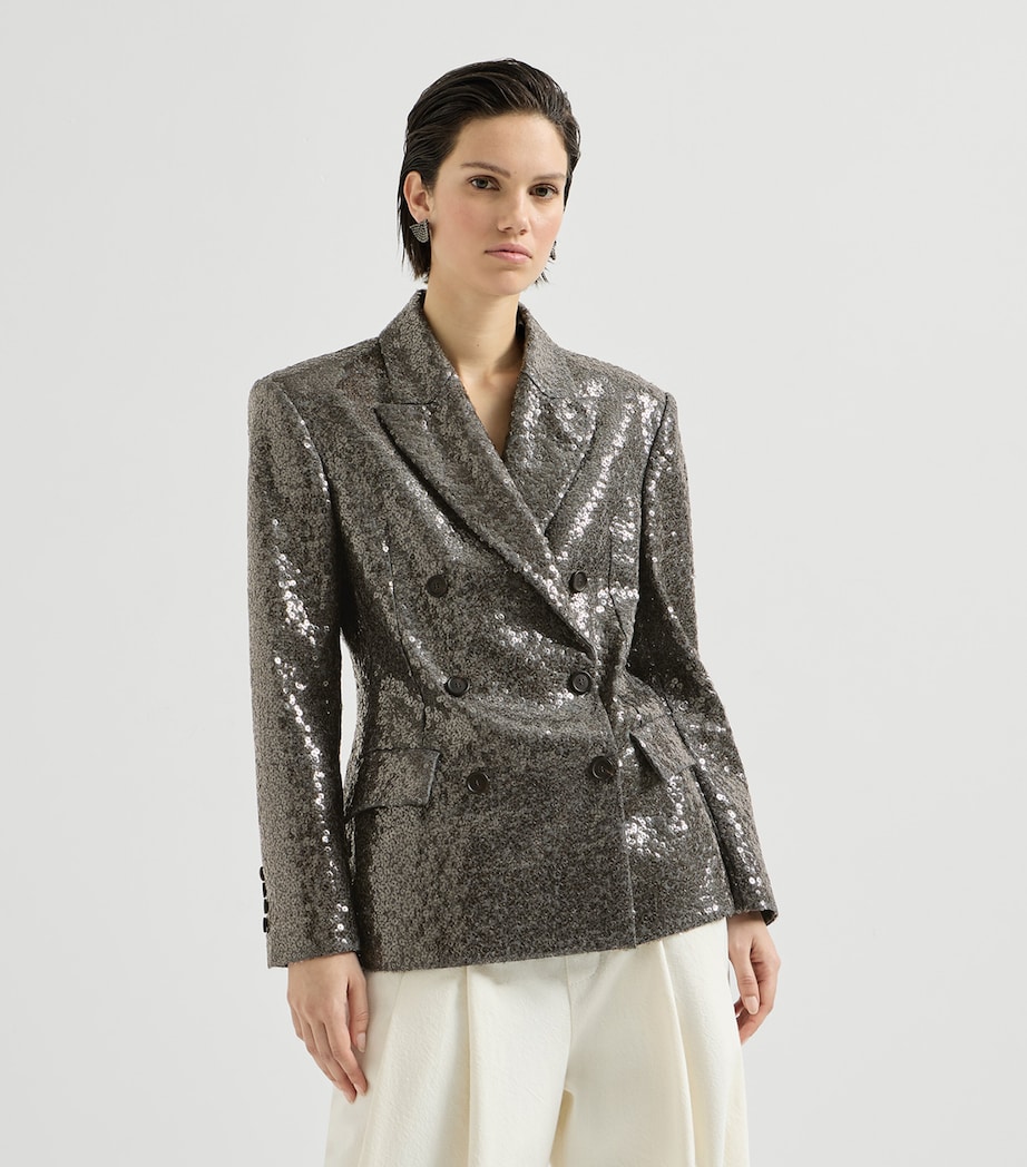Brunello Cucinelli Womens Virgin Wool Sequin Blazer Image 2