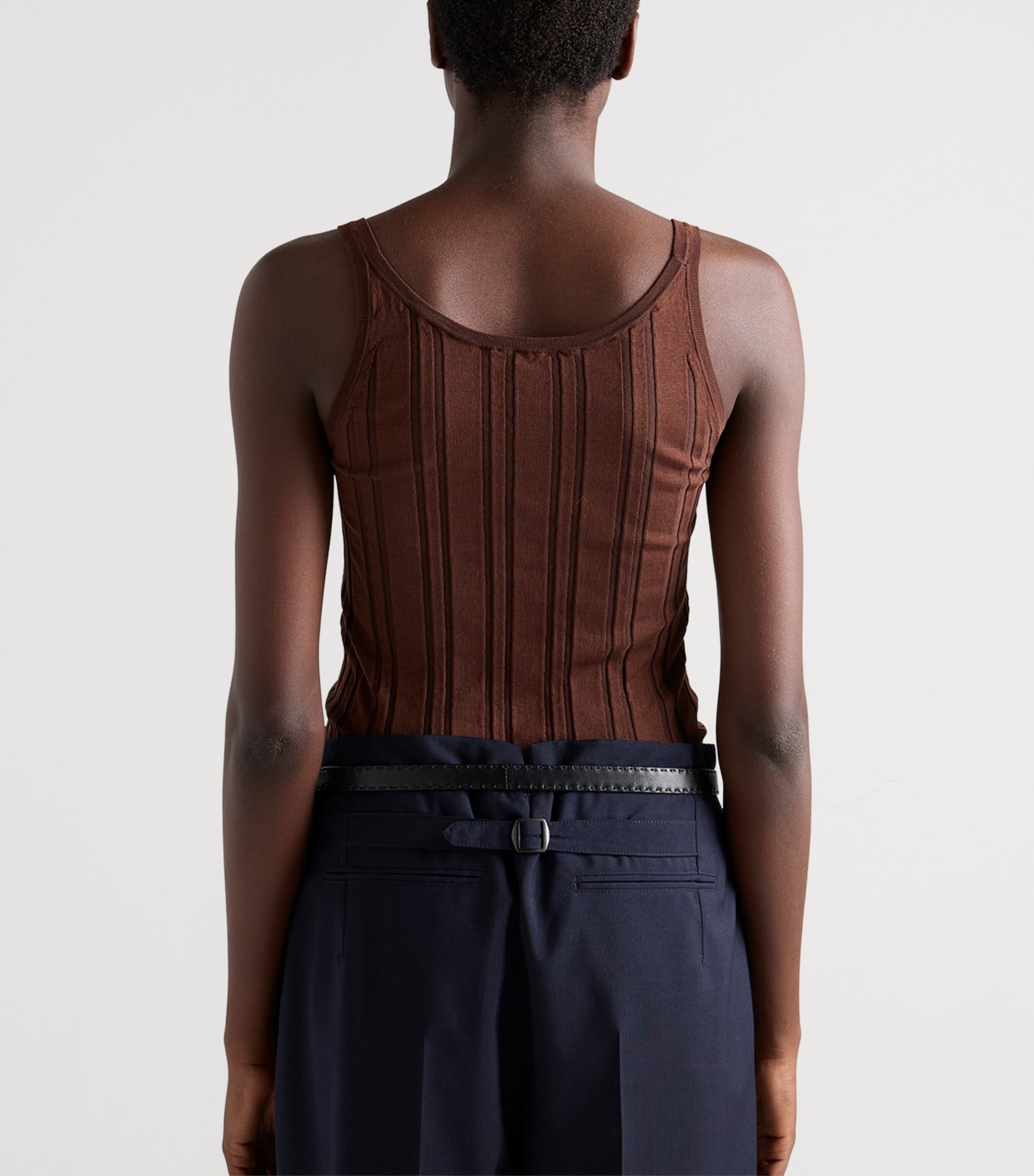 Prada Womens Cotton Ribbed Vest Top Brown Image 5