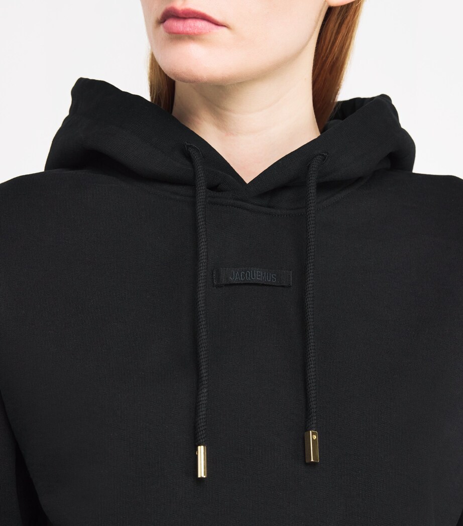 Jacquemus Womens Cotton Grosgrain Logo Hoodie Black Image 6