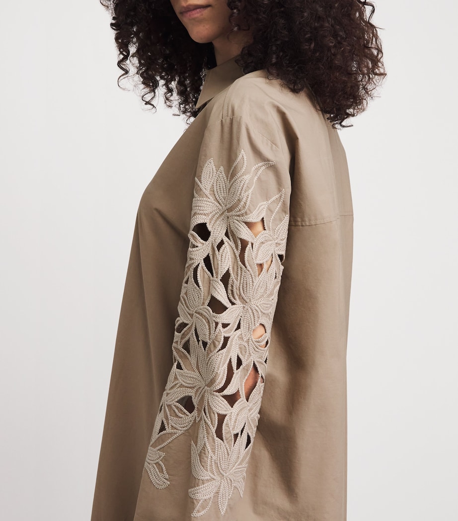 Agnona Womens Cotton Embroidered Midi Dress Light Brown Khaki Image 4