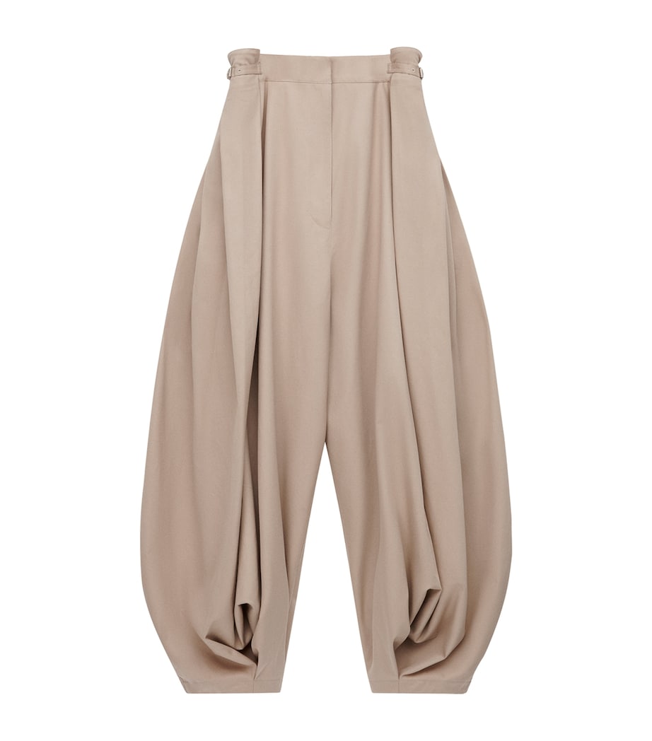 Cotton-Silk Draped Barrel-Leg Trousers BEIGE Image 1