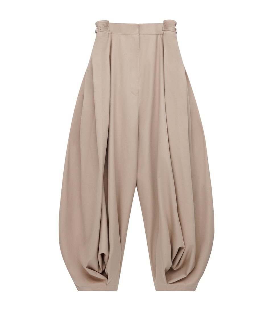 Cotton-Silk Draped Barrel-Leg Trousers