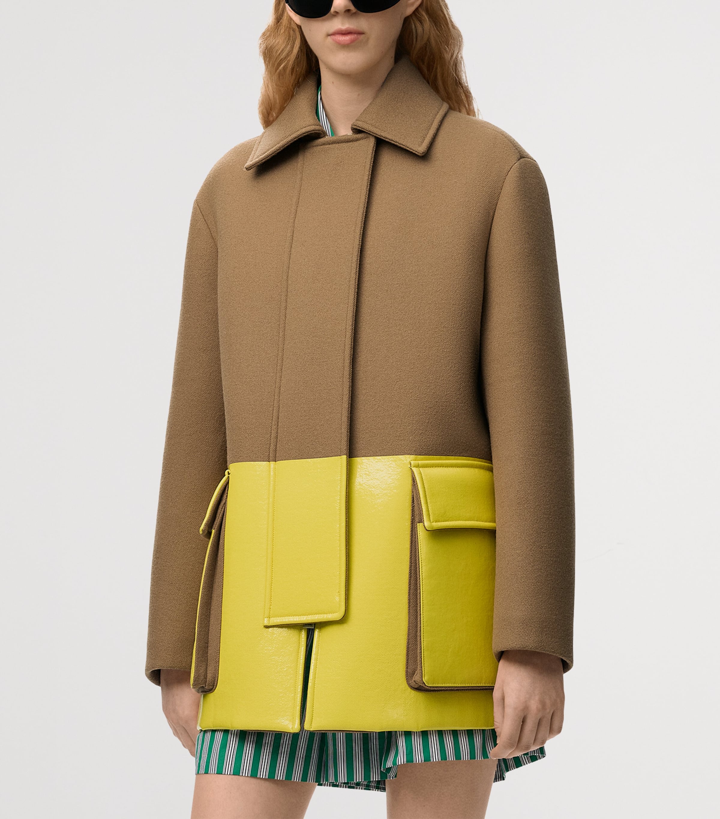 LOEWE Womens Wool-Blend Two-Tone Coat Camel Image 3
