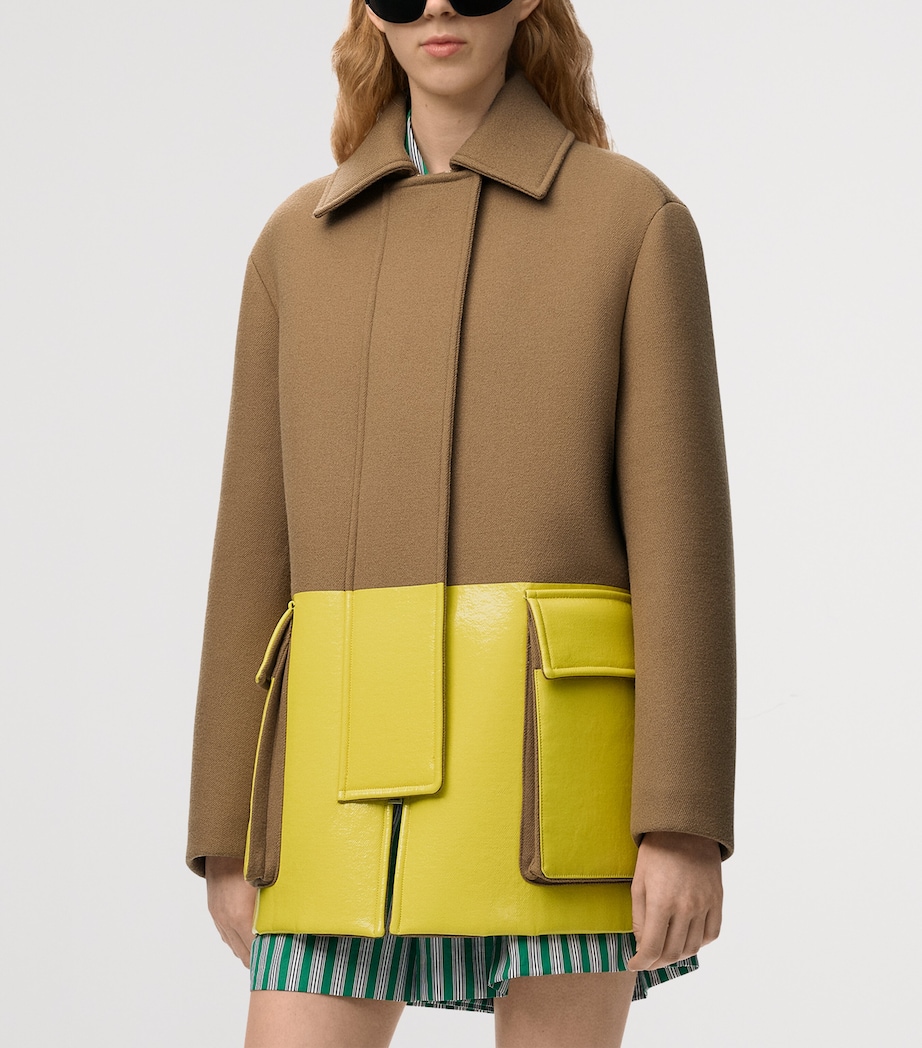 LOEWE Womens Wool-Blend Two-Tone Coat Camel Image 3