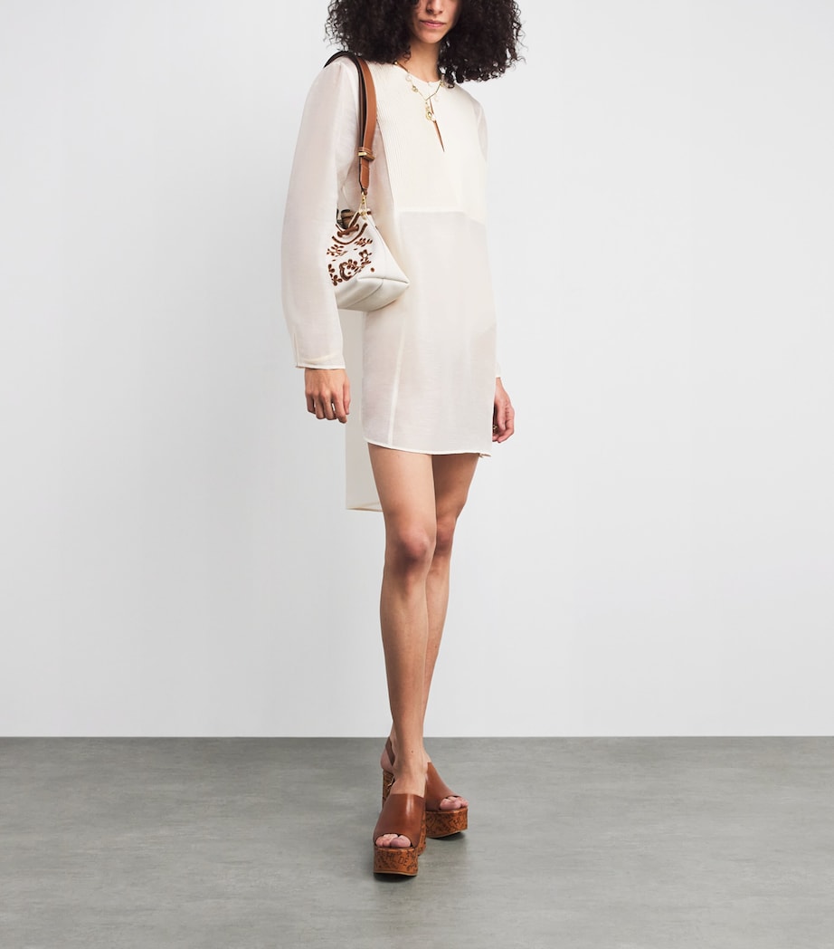 Linen-Silk Pleated Mini Kaftan 106 NEW IVORY Image 2