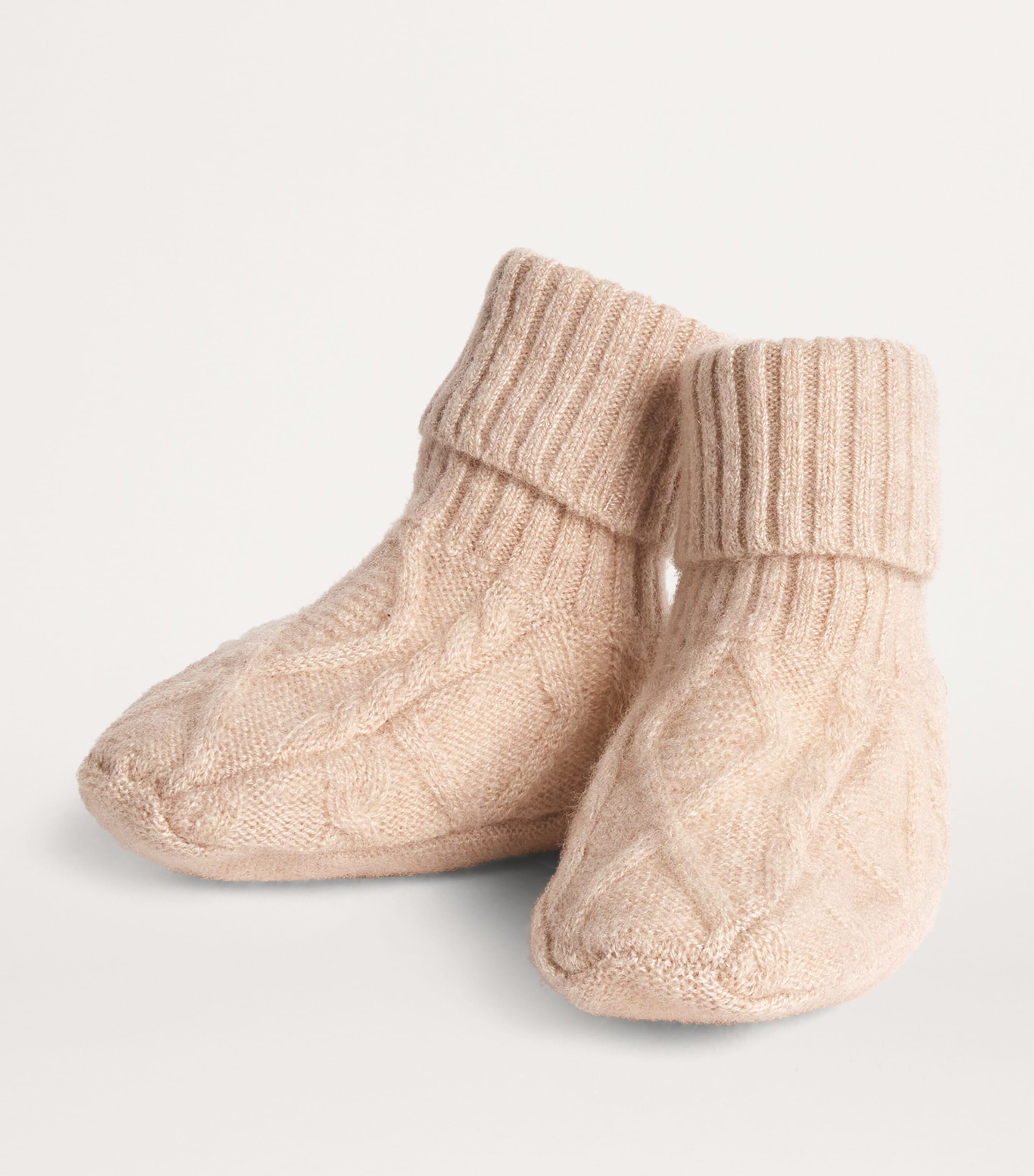 Harrods Cashmere Cable-Knit Booties (0-12 Months) Beige Image 2