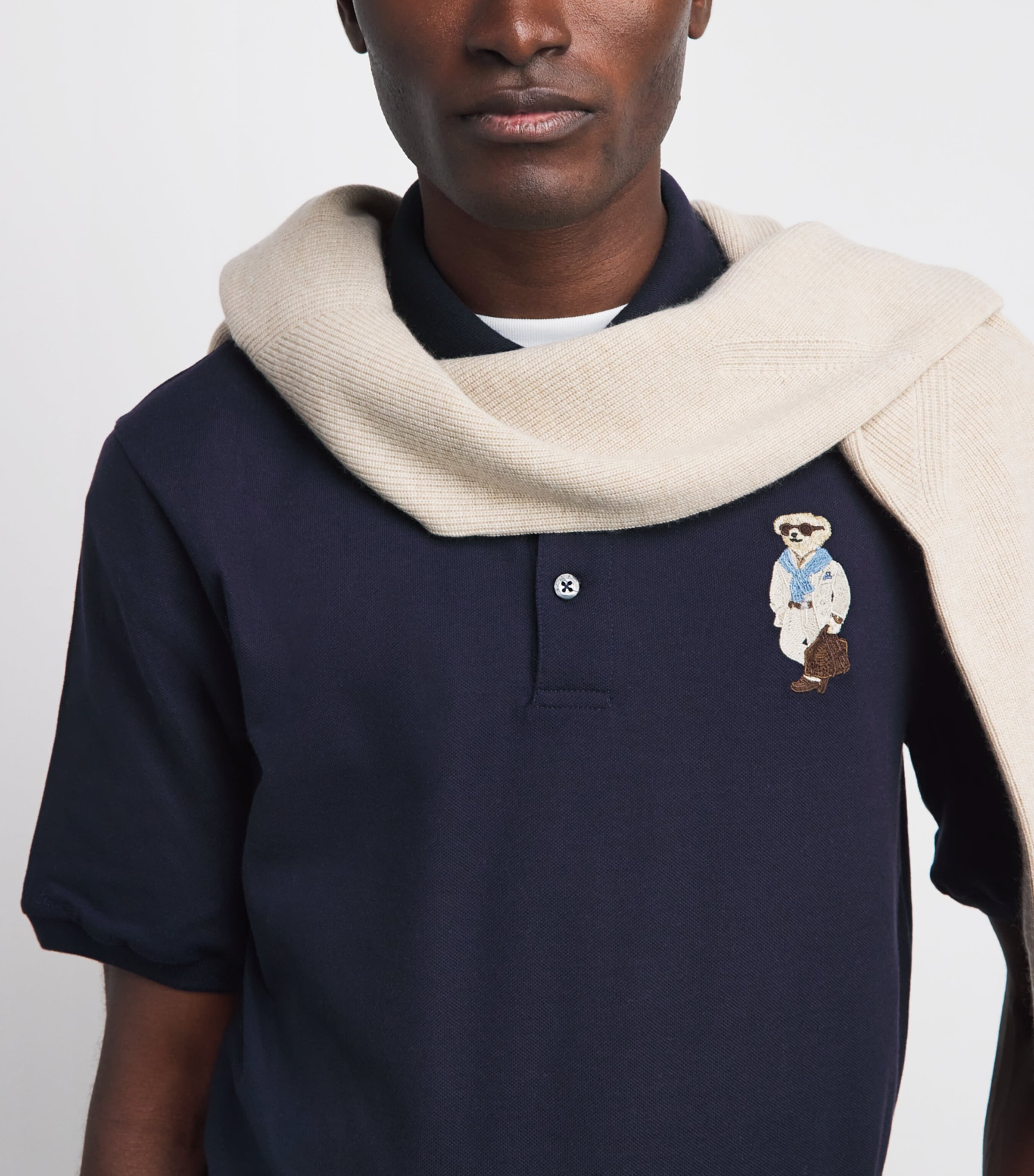 Ralph Lauren Purple Label Mens Cotton-Cashmere Polo Bear Polo Shirt Racing Navy Image 3