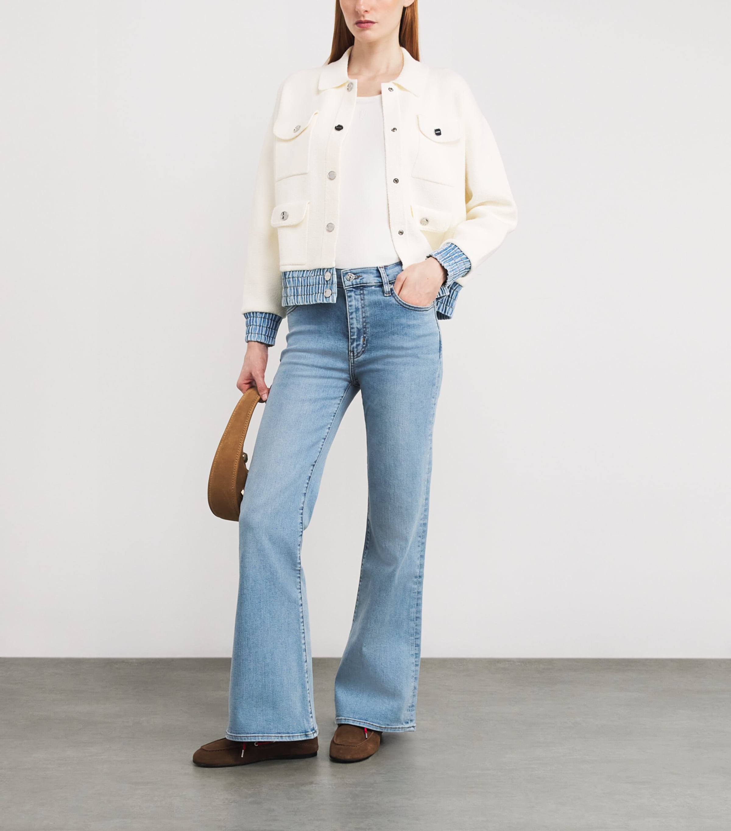 Bouclé Denim-Trim Cardigan ECRU Image 2