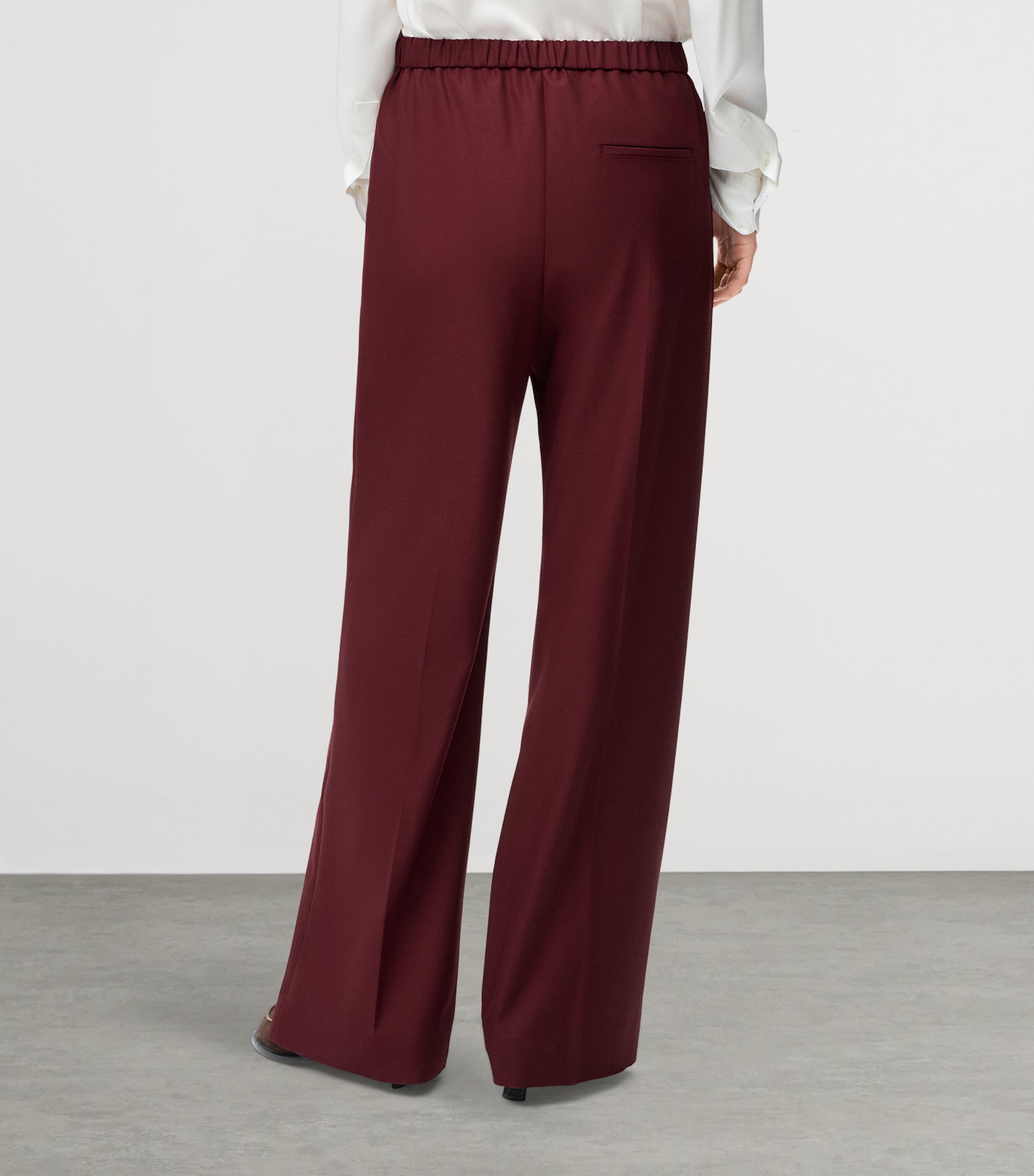 Wool Leather-Waistband Tailored Trousers BURGUNDY Image 4