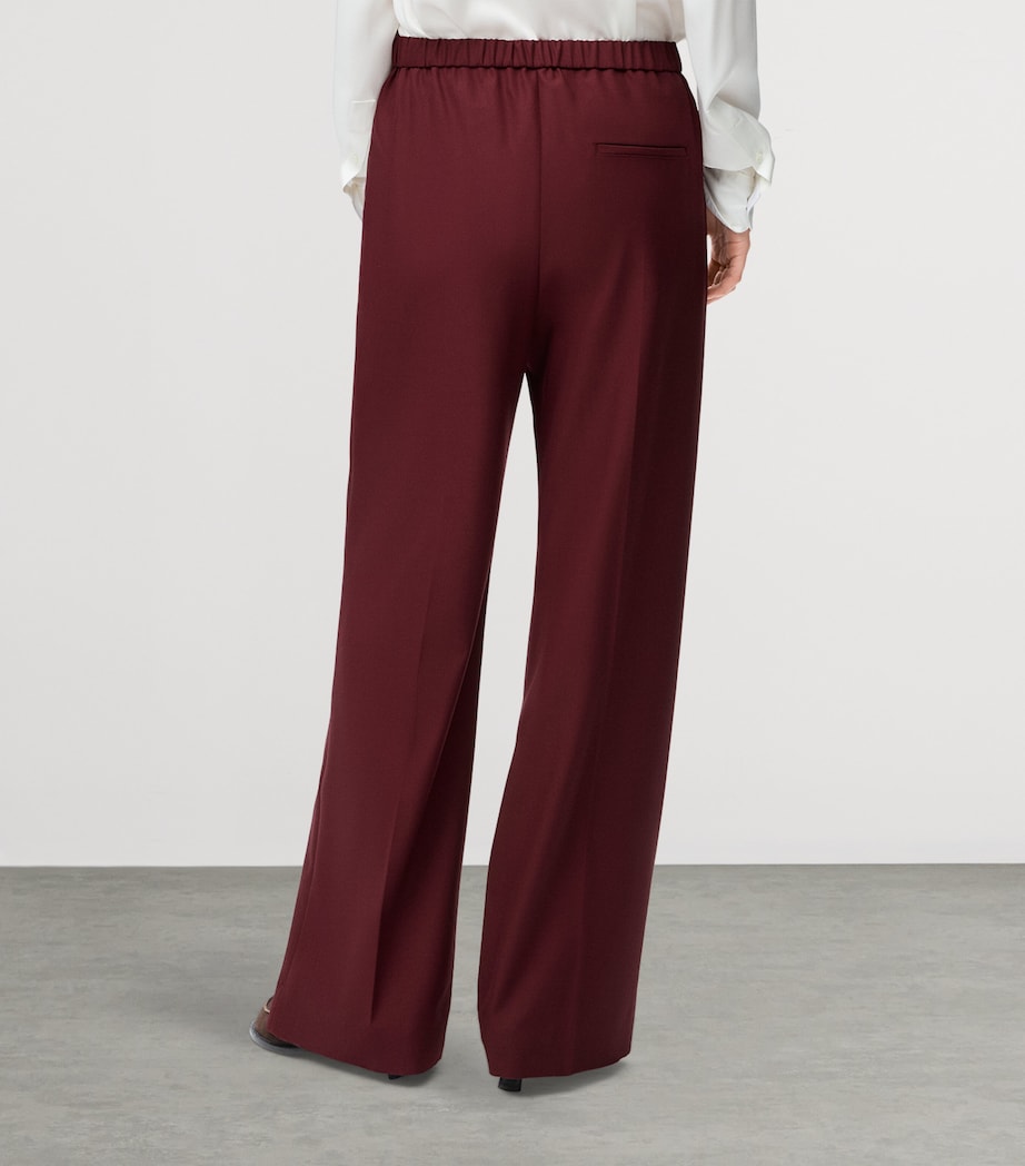 Wool Leather-Waistband Tailored Trousers BURGUNDY Image 4