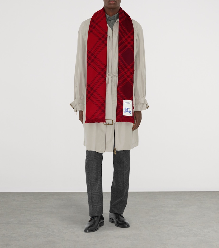 Wool-Silk Wide Check Scarf OXBLOOD/PILLAR RED Image 5