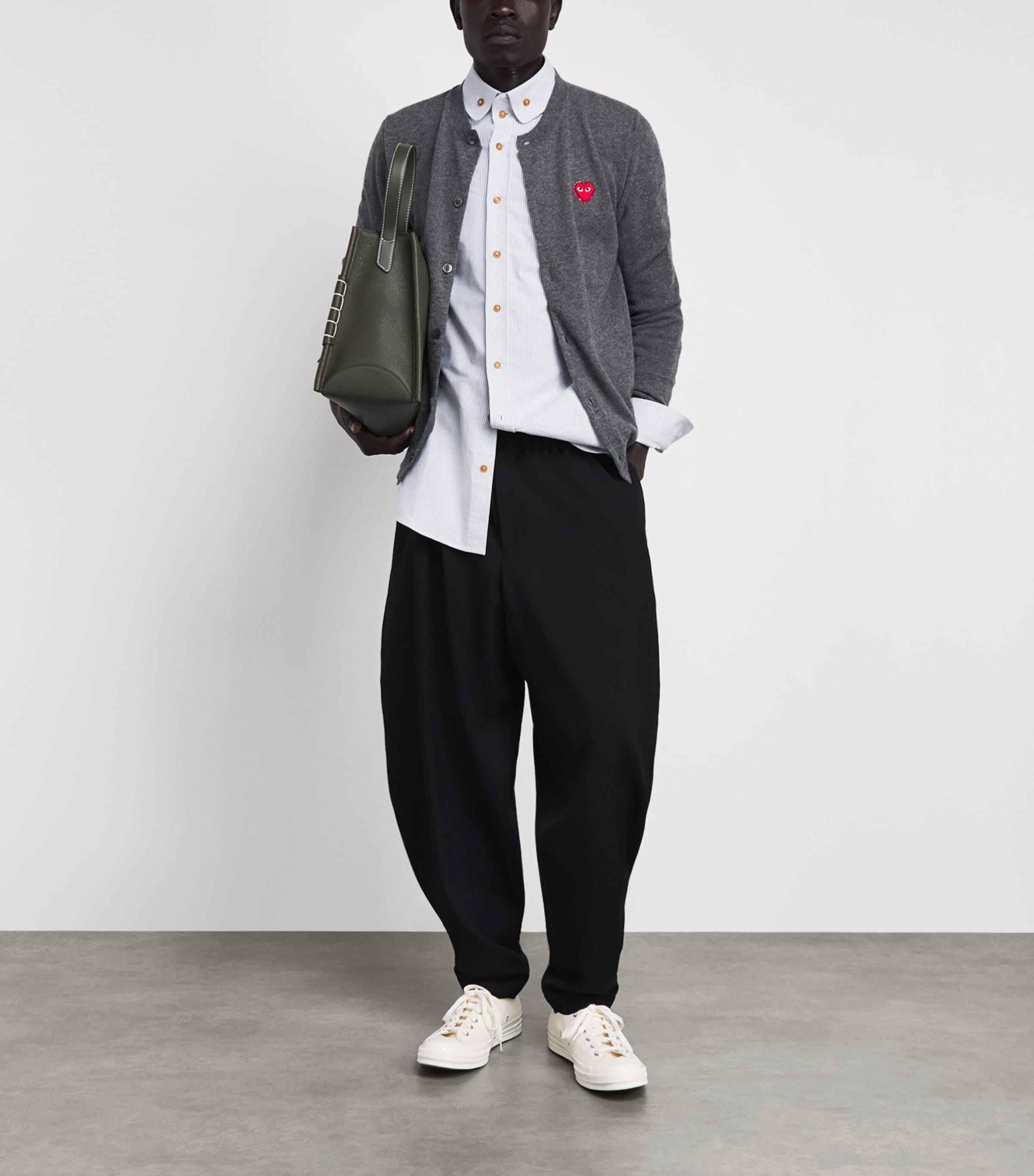 Comme Des Garçons Play Mens Wool Rhinestone Heart Cardigan Grey Image 2