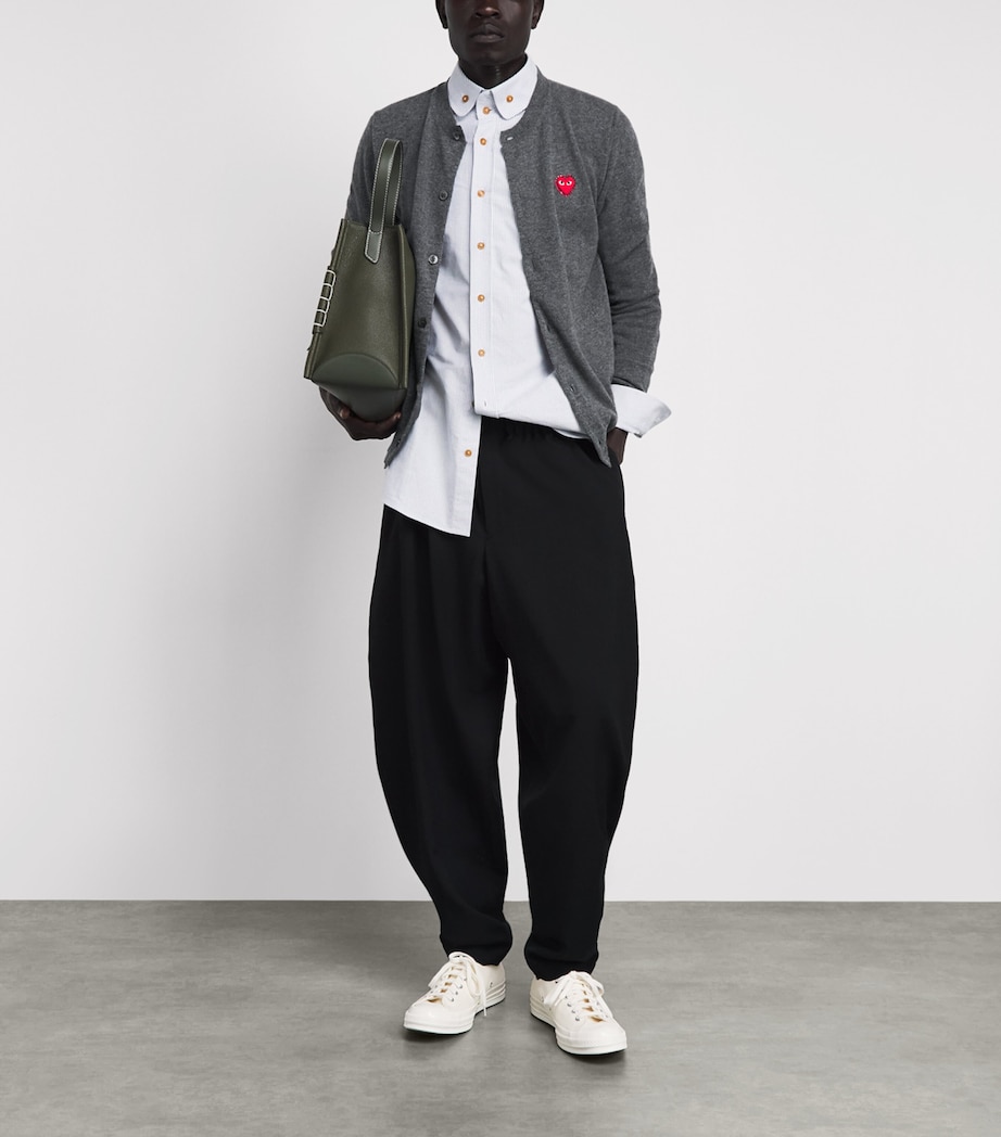 Comme Des Garçons Play Mens Wool Rhinestone Heart Cardigan Grey Image 2