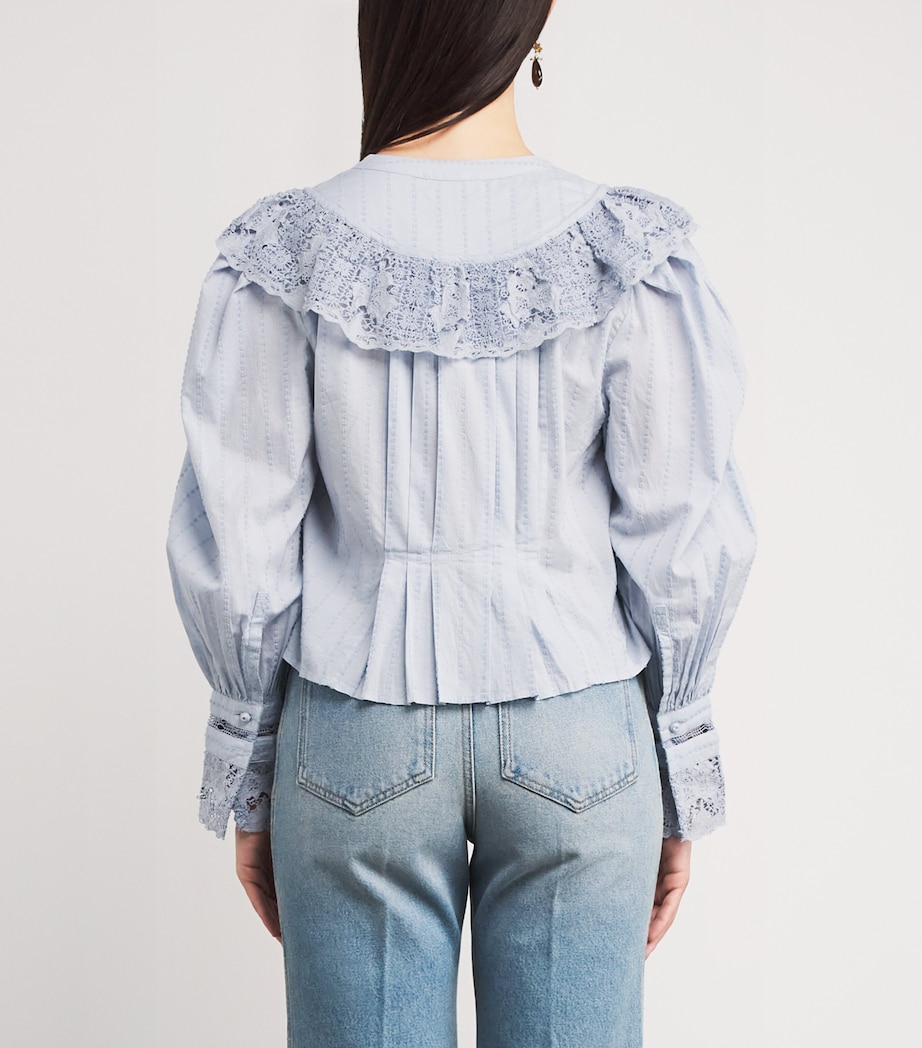 Cotton Lace-Trim Esther Blouse CELESTE Image 4