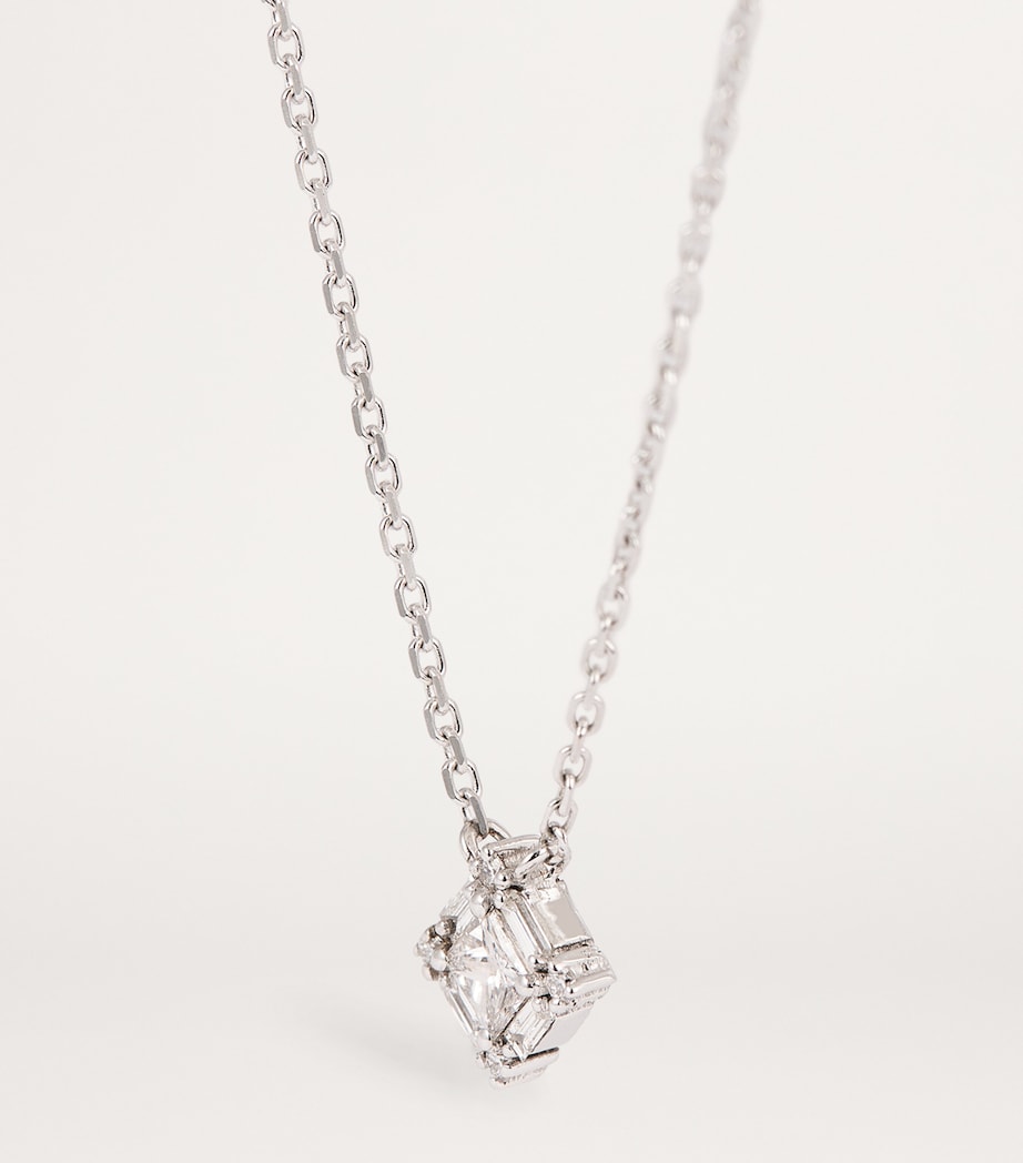 Mini White Gold and Diamond Princess Square Necklace 18K WG/WD Image 5